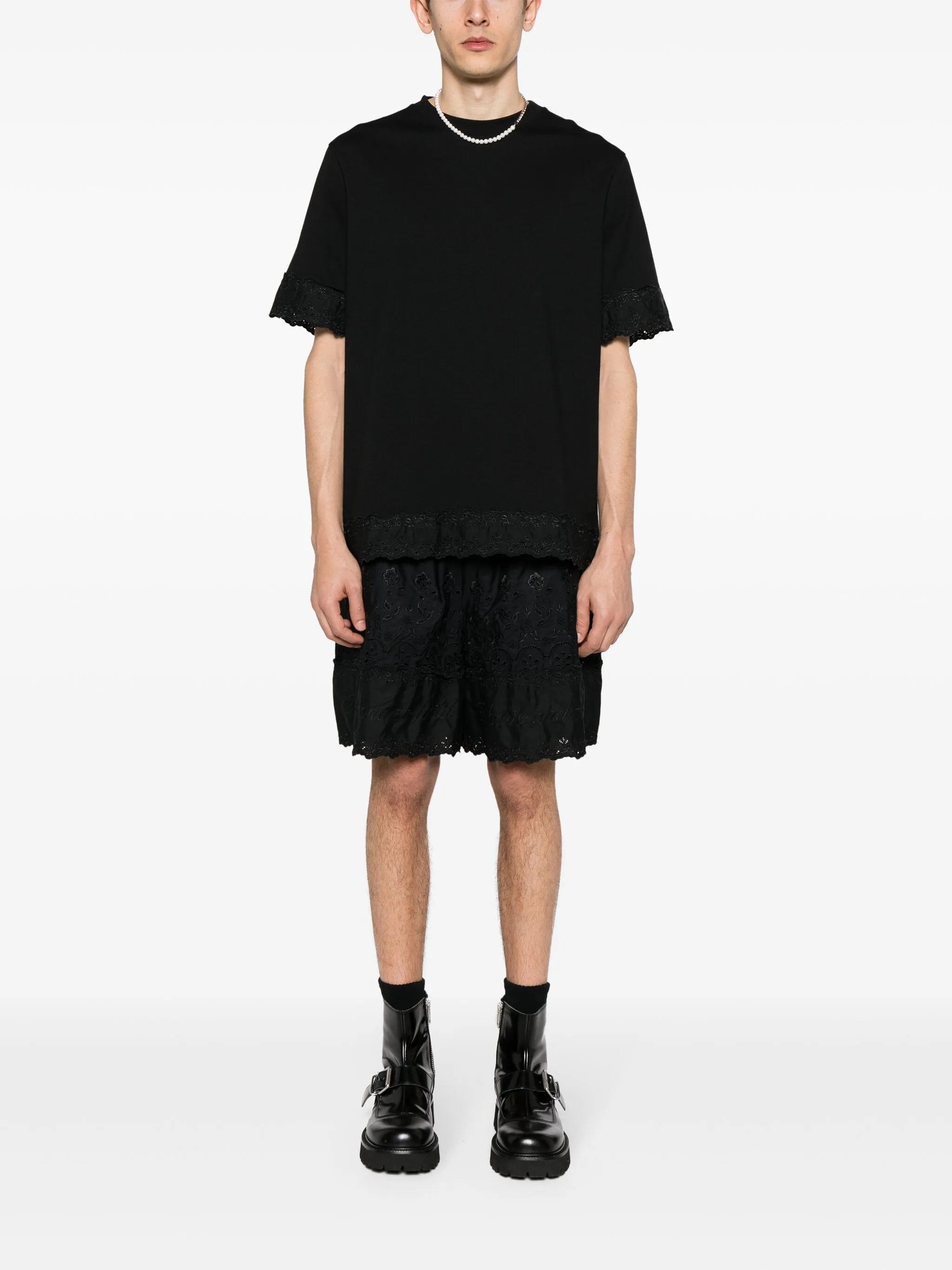 floral-embroidered cotton T-shirt