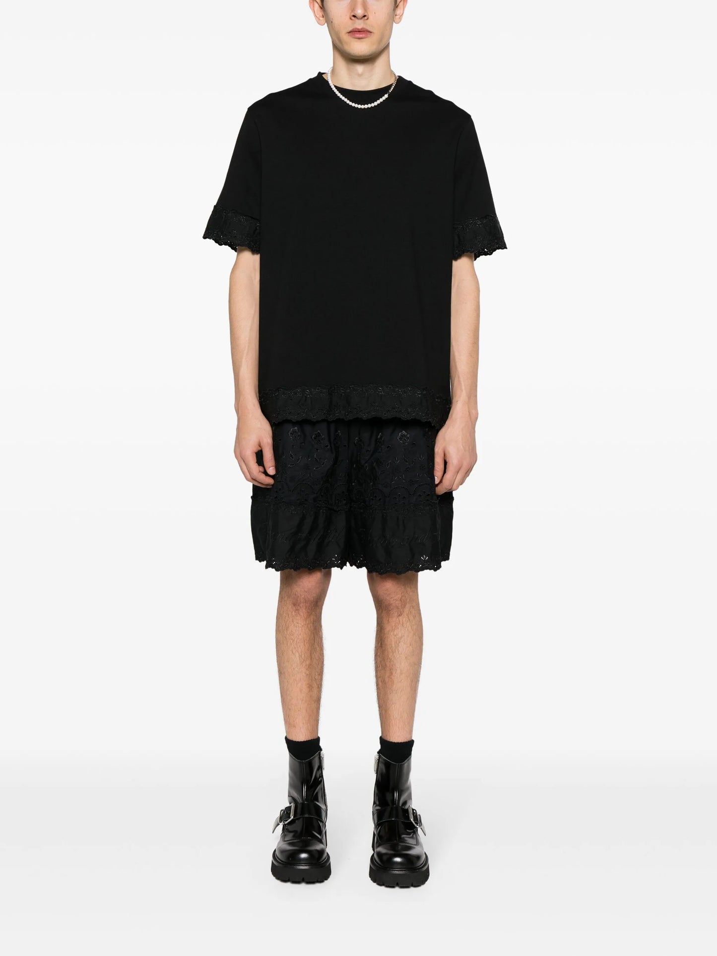 floral-embroidered cotton T-shirt