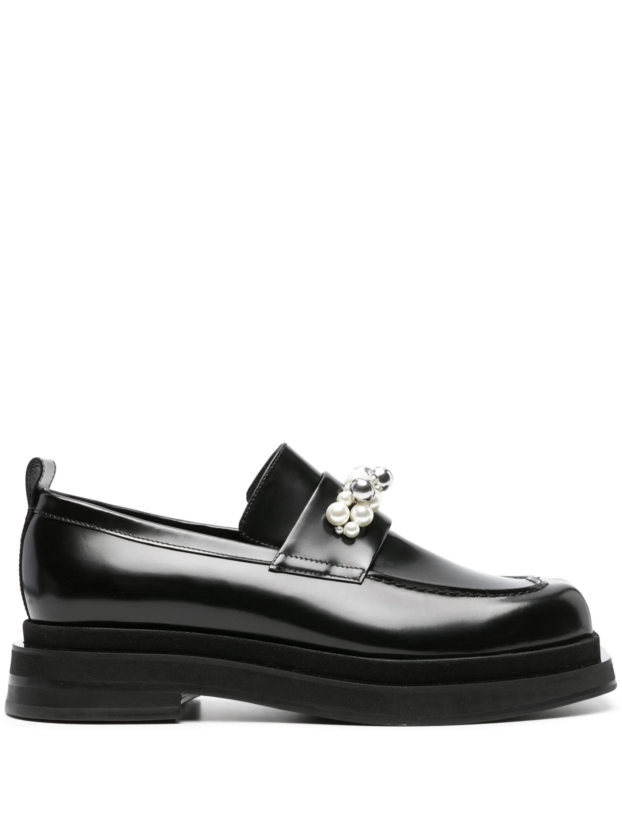 pearl-detail leather loafers