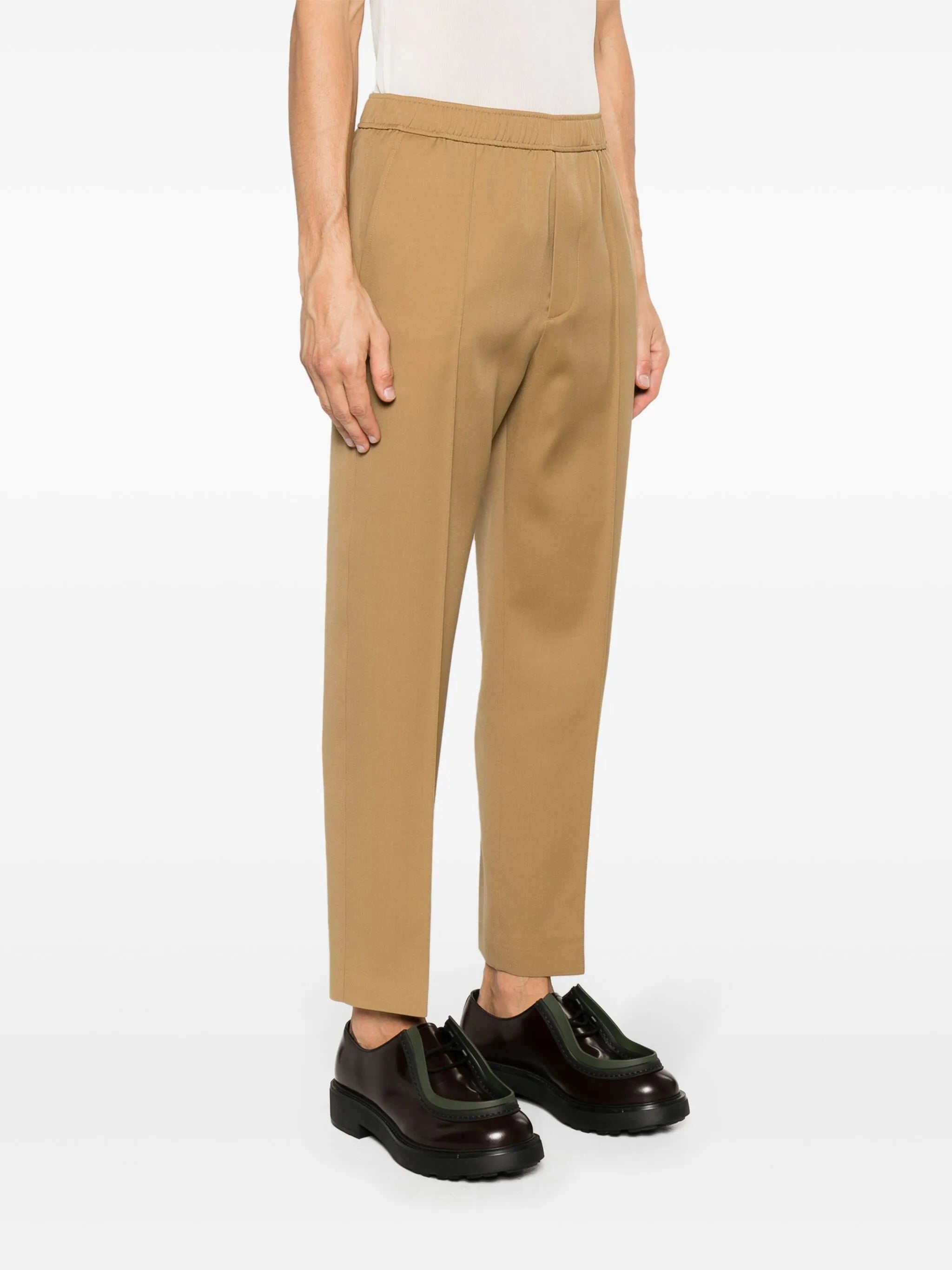 tapered-leg wool trousers