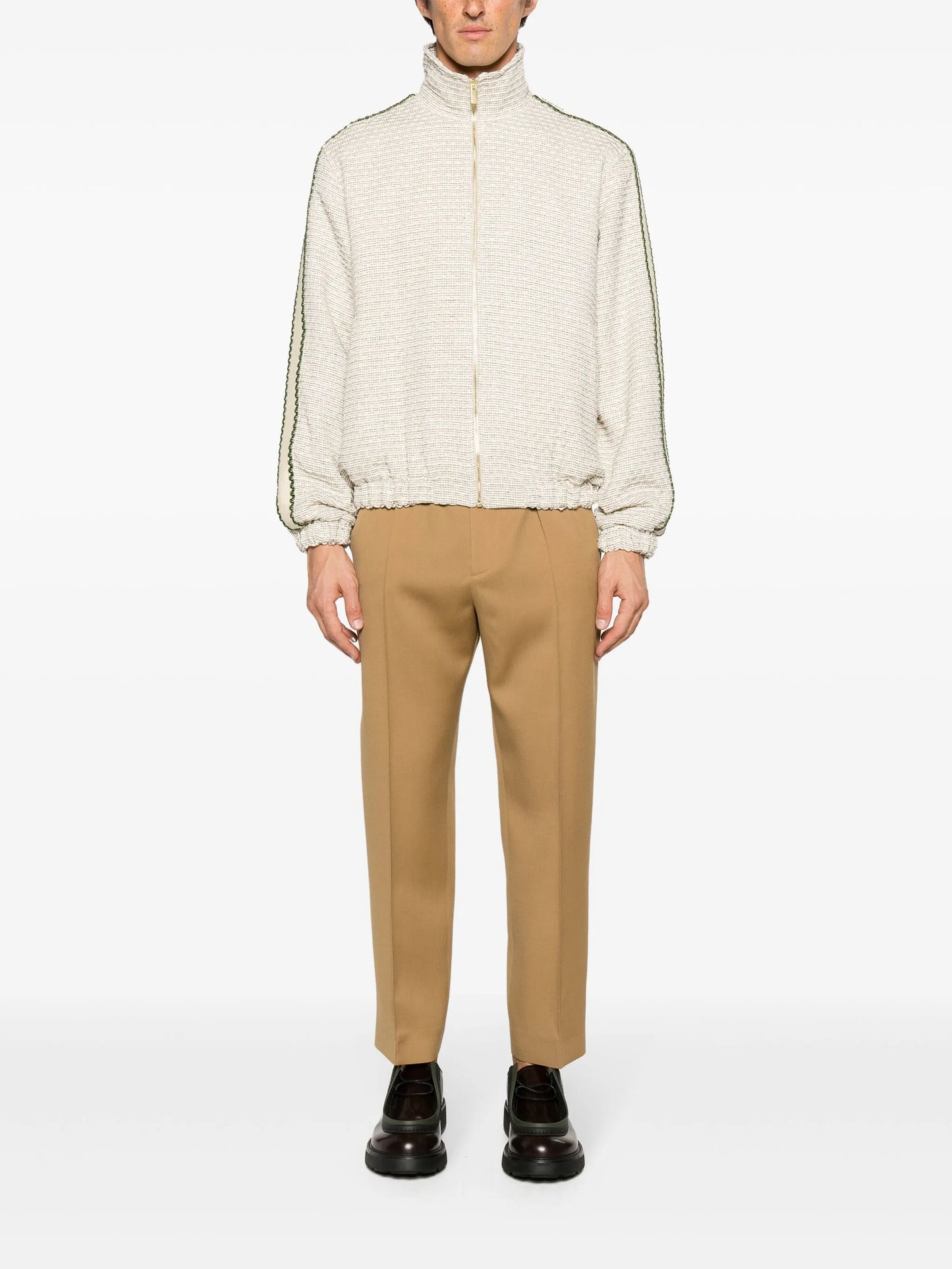 tapered-leg wool trousers