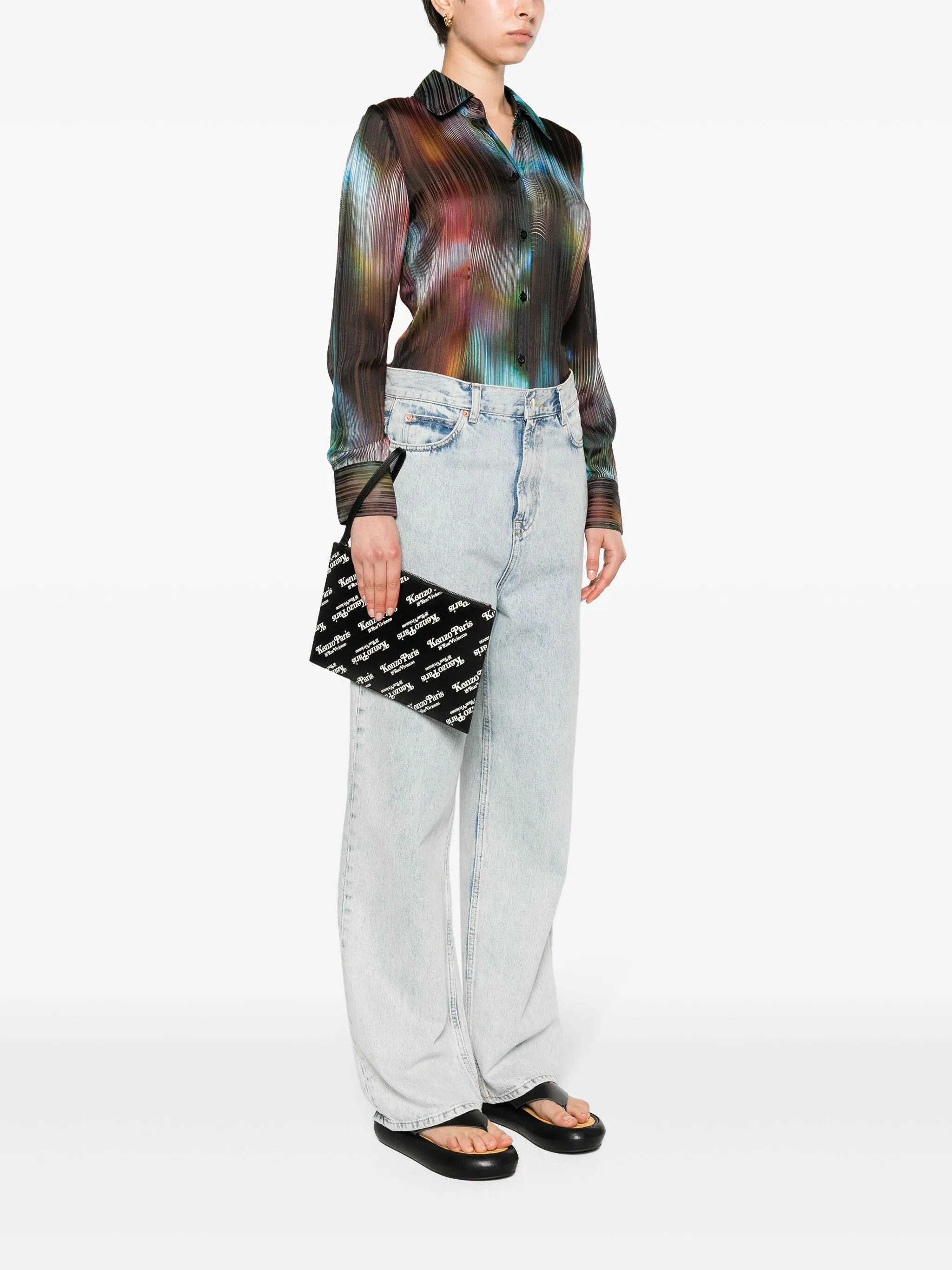 Kenzogram-print leather clutch bag