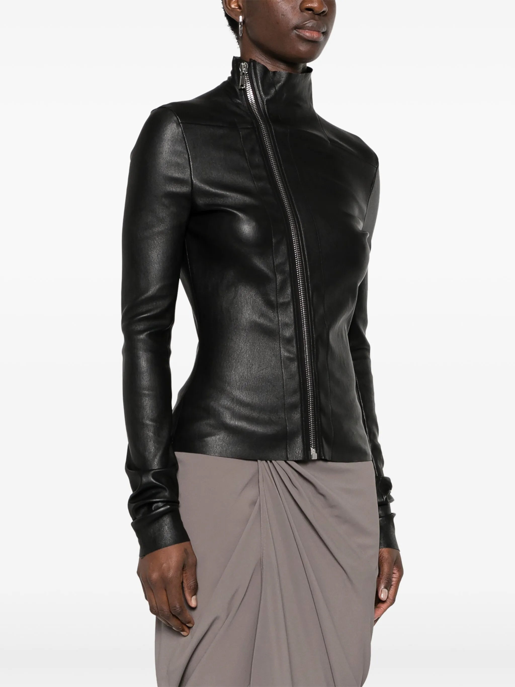 zipped leather jacket