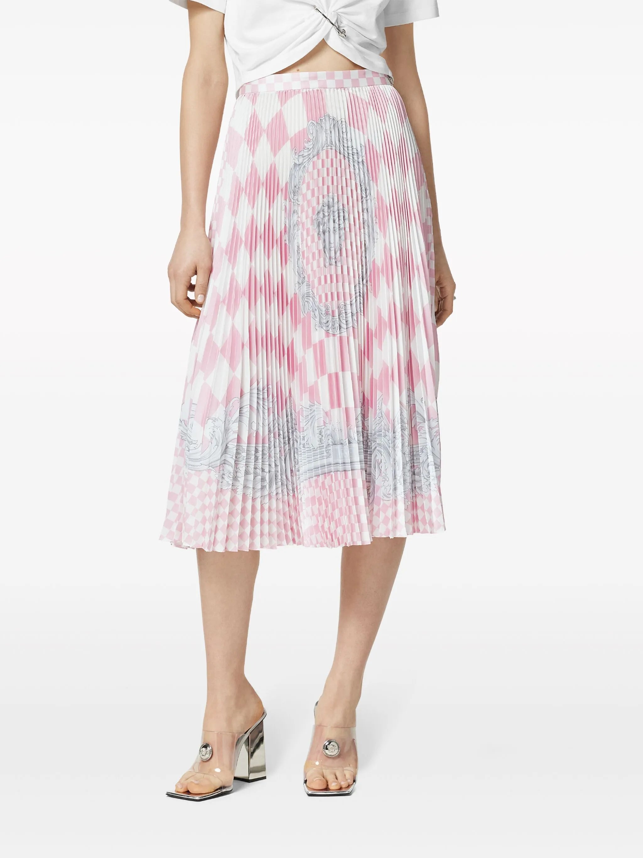 Medusa-print pleated midi skirt