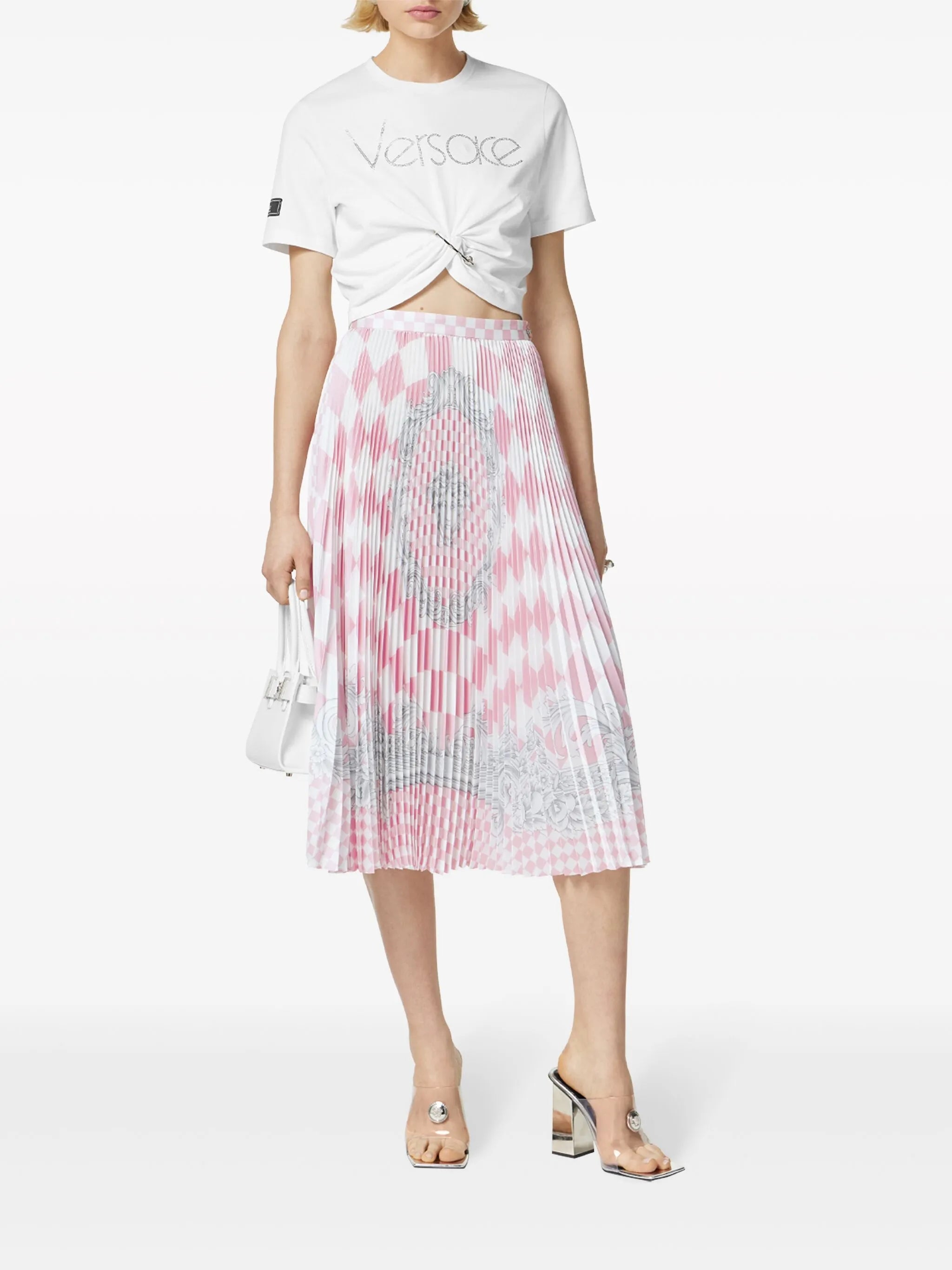 Medusa-print pleated midi skirt