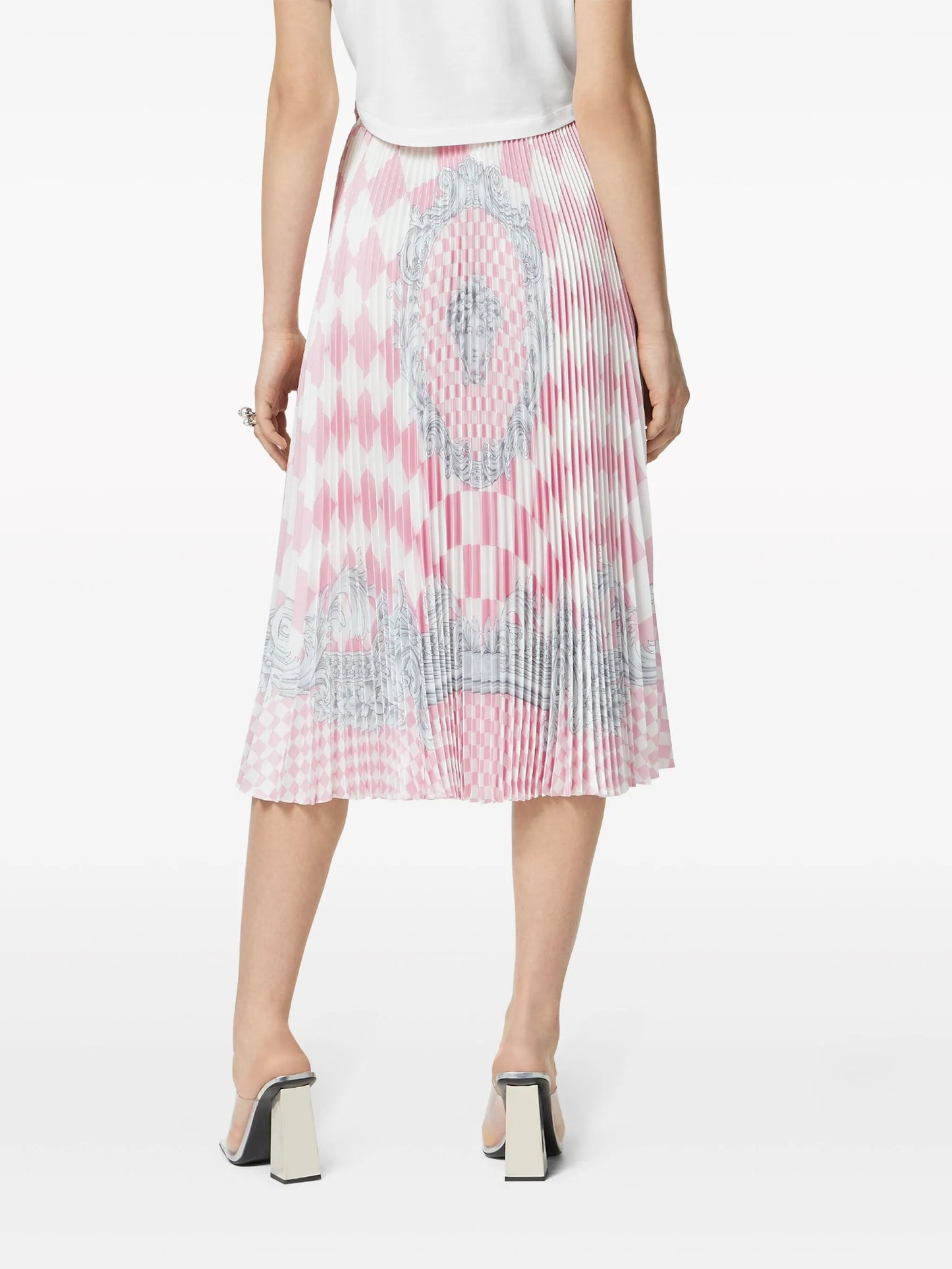 Medusa-print pleated midi skirt