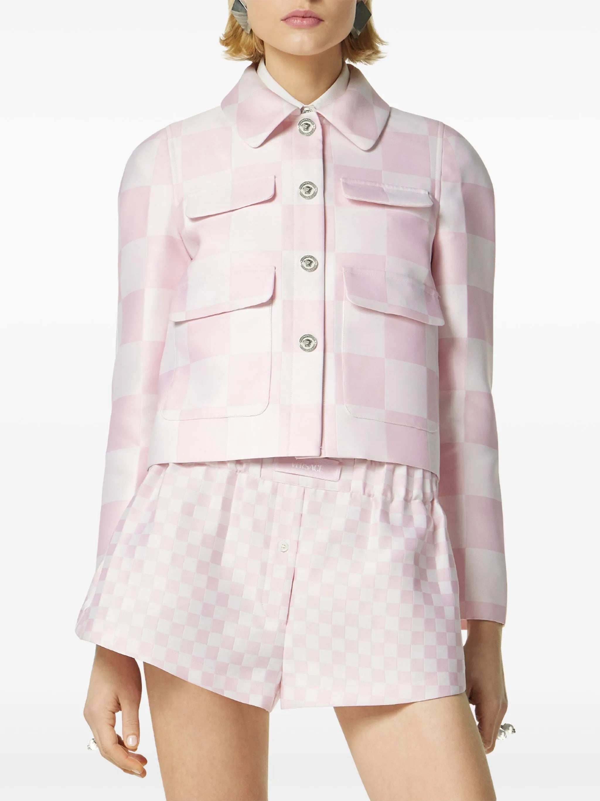 silk-blend checkerboard-print jacket