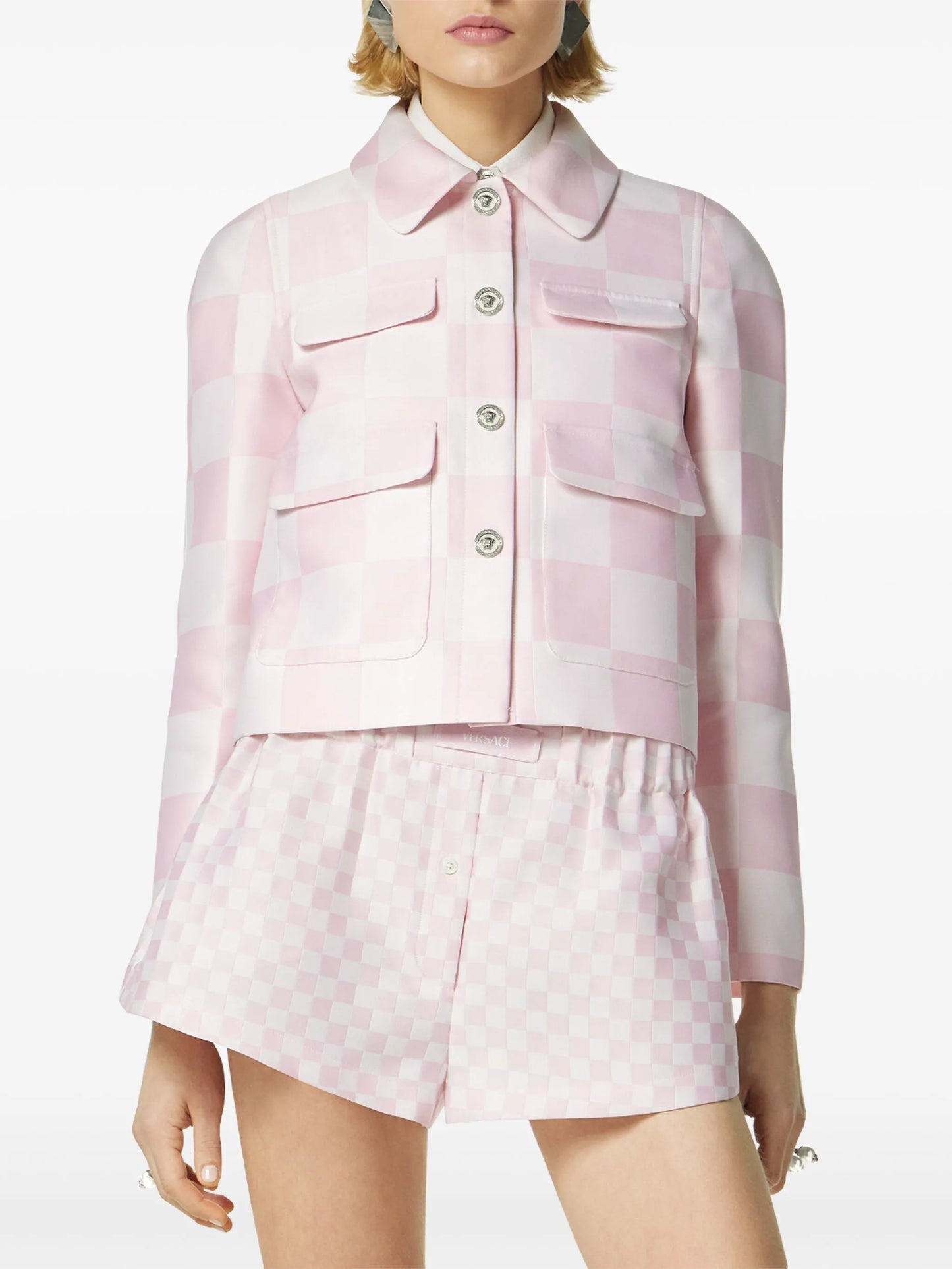 silk-blend checkerboard-print jacket