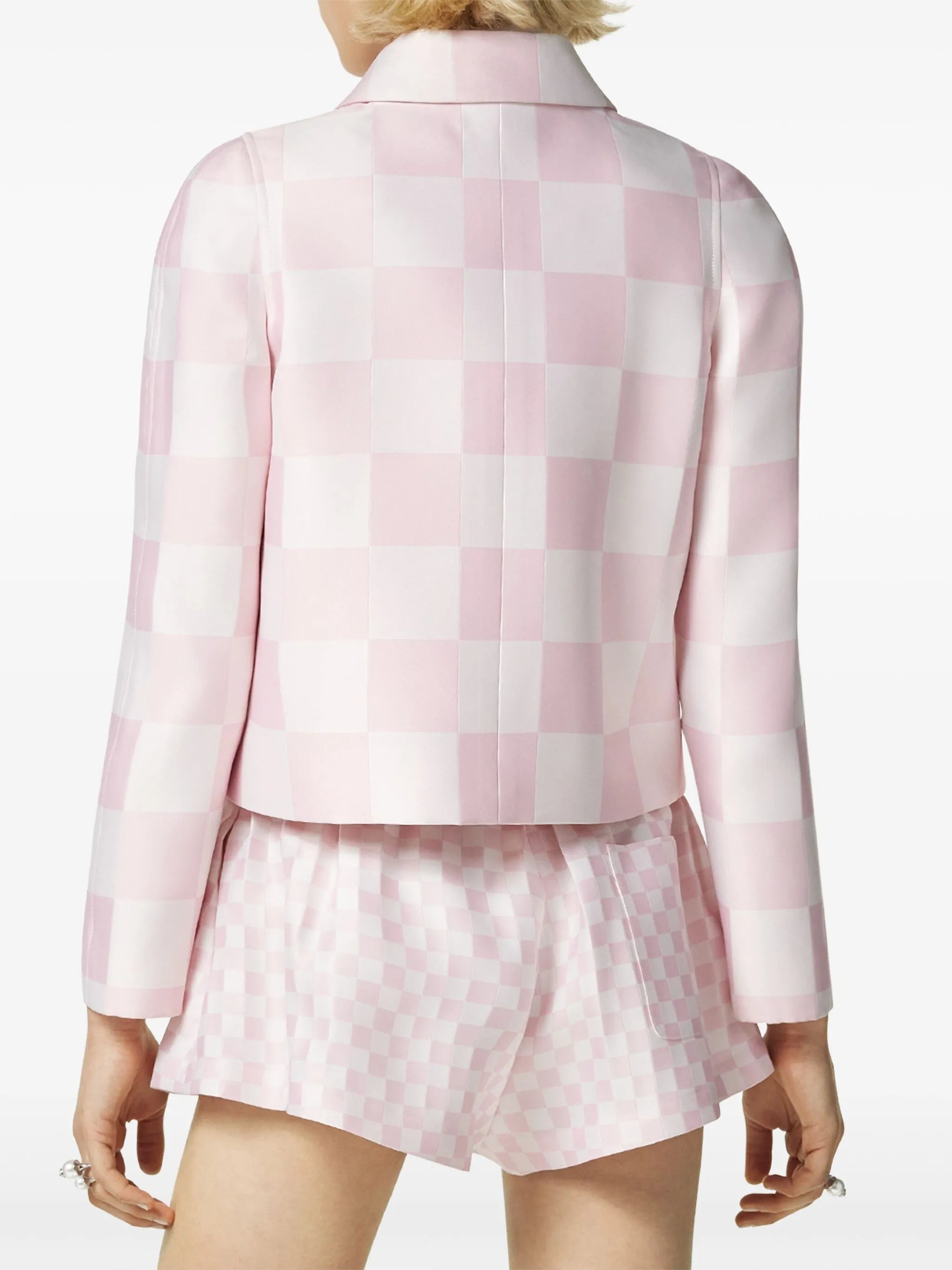 silk-blend checkerboard-print jacket