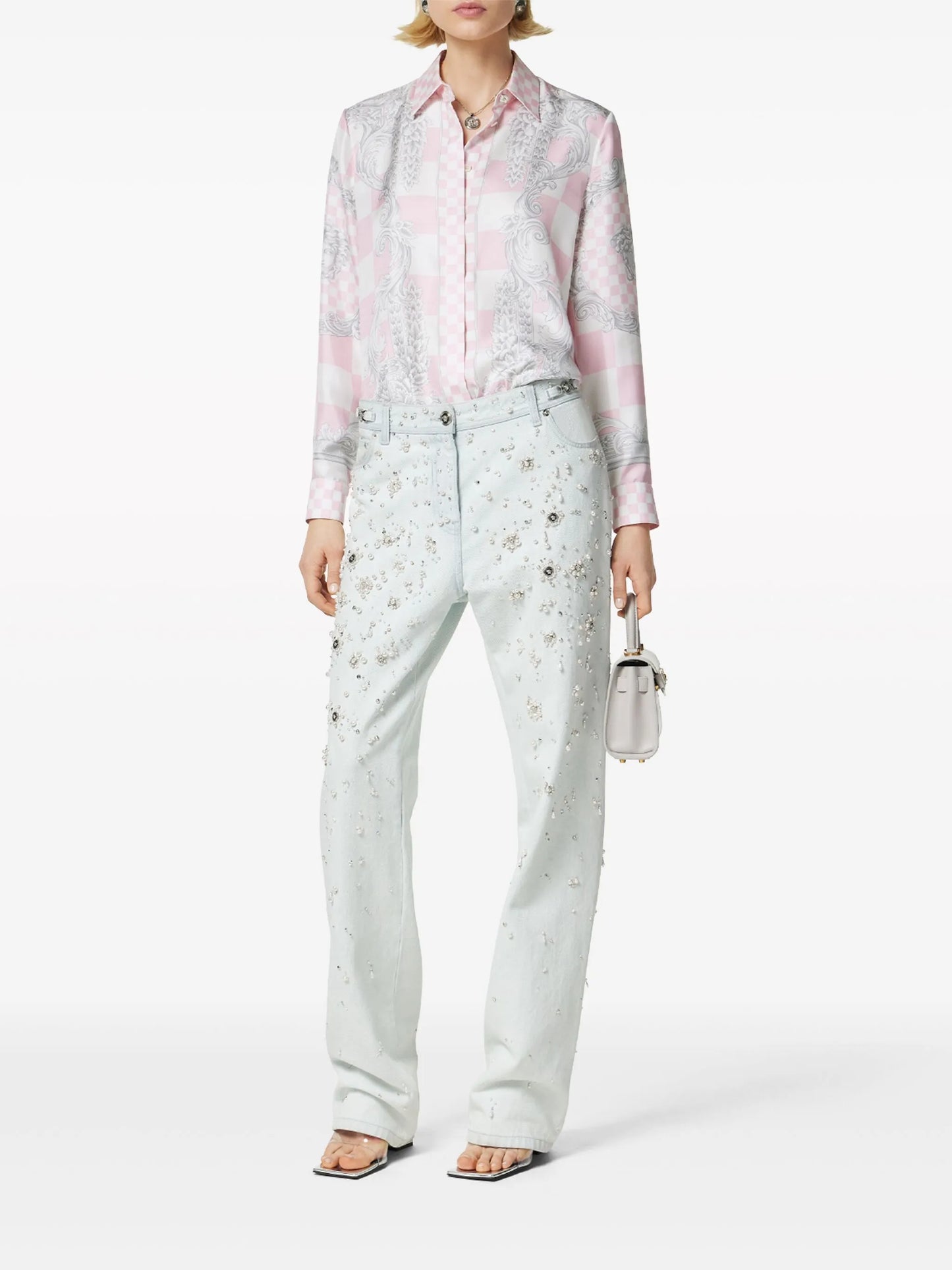 Barocco-print checked shirt