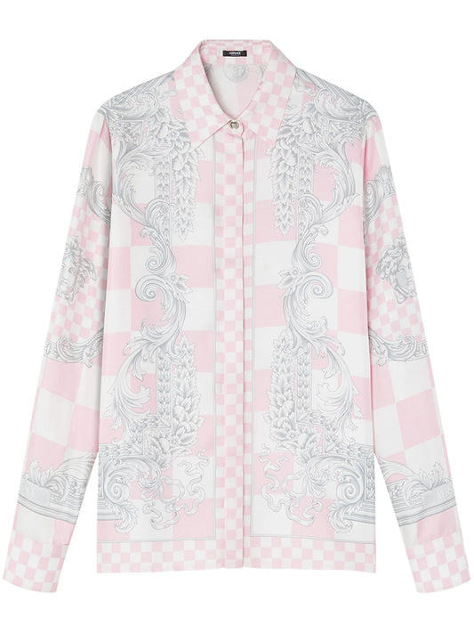 Barocco-print checked shirt