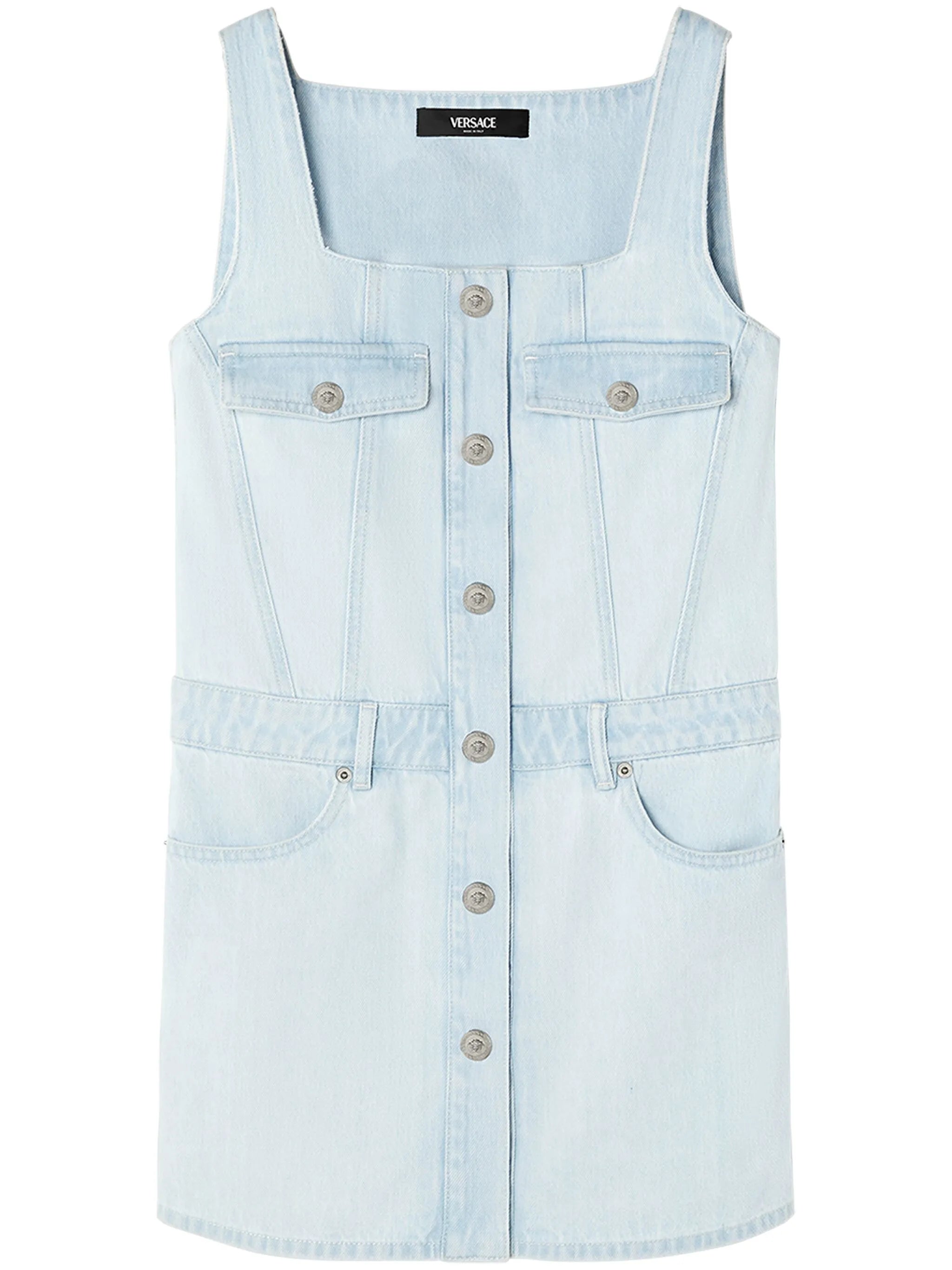 Medusa-buttons denim minidress
