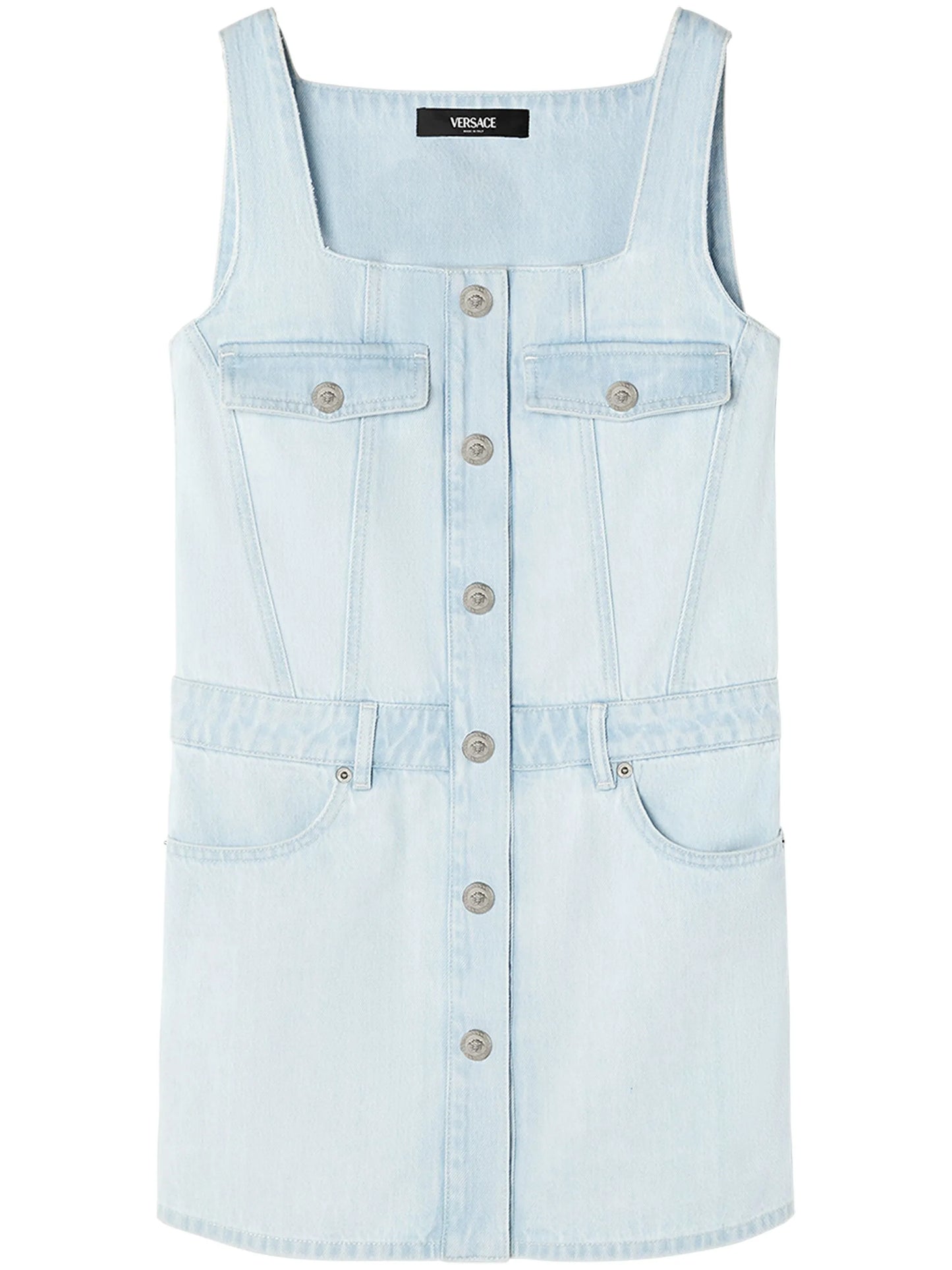 Medusa-buttons denim minidress