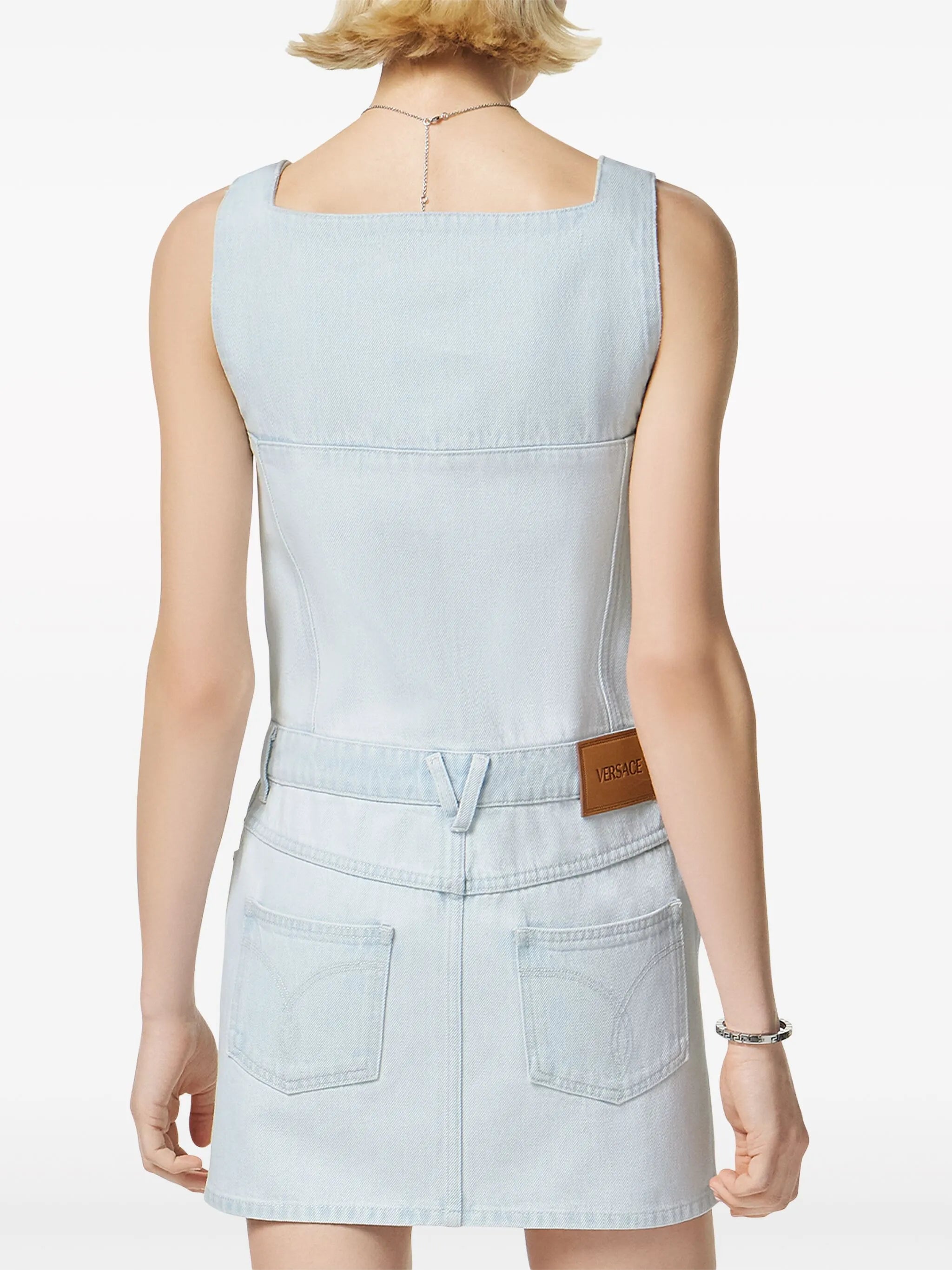 Medusa-buttons denim minidress