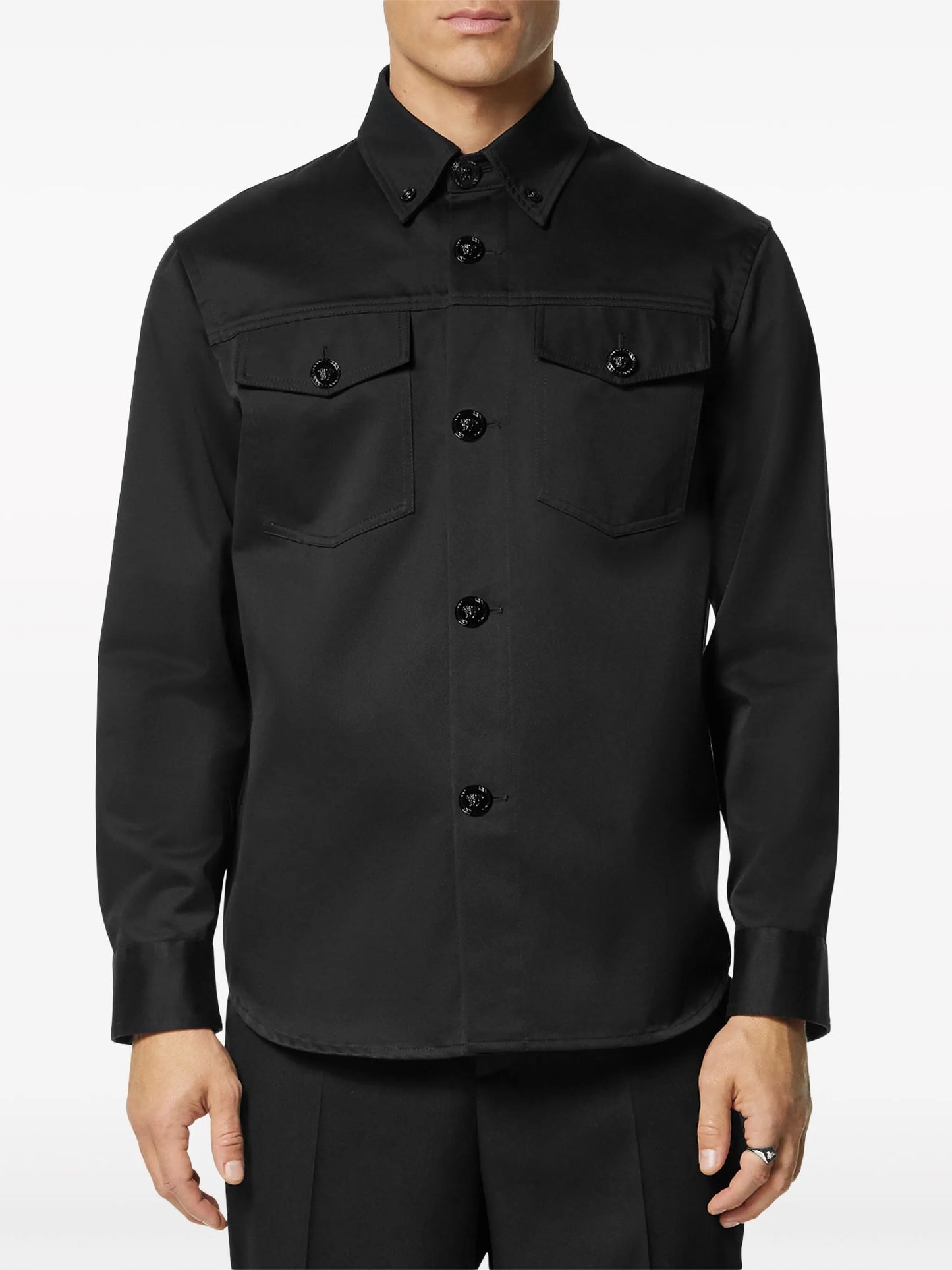 Medusa-button cotton shirt jacket