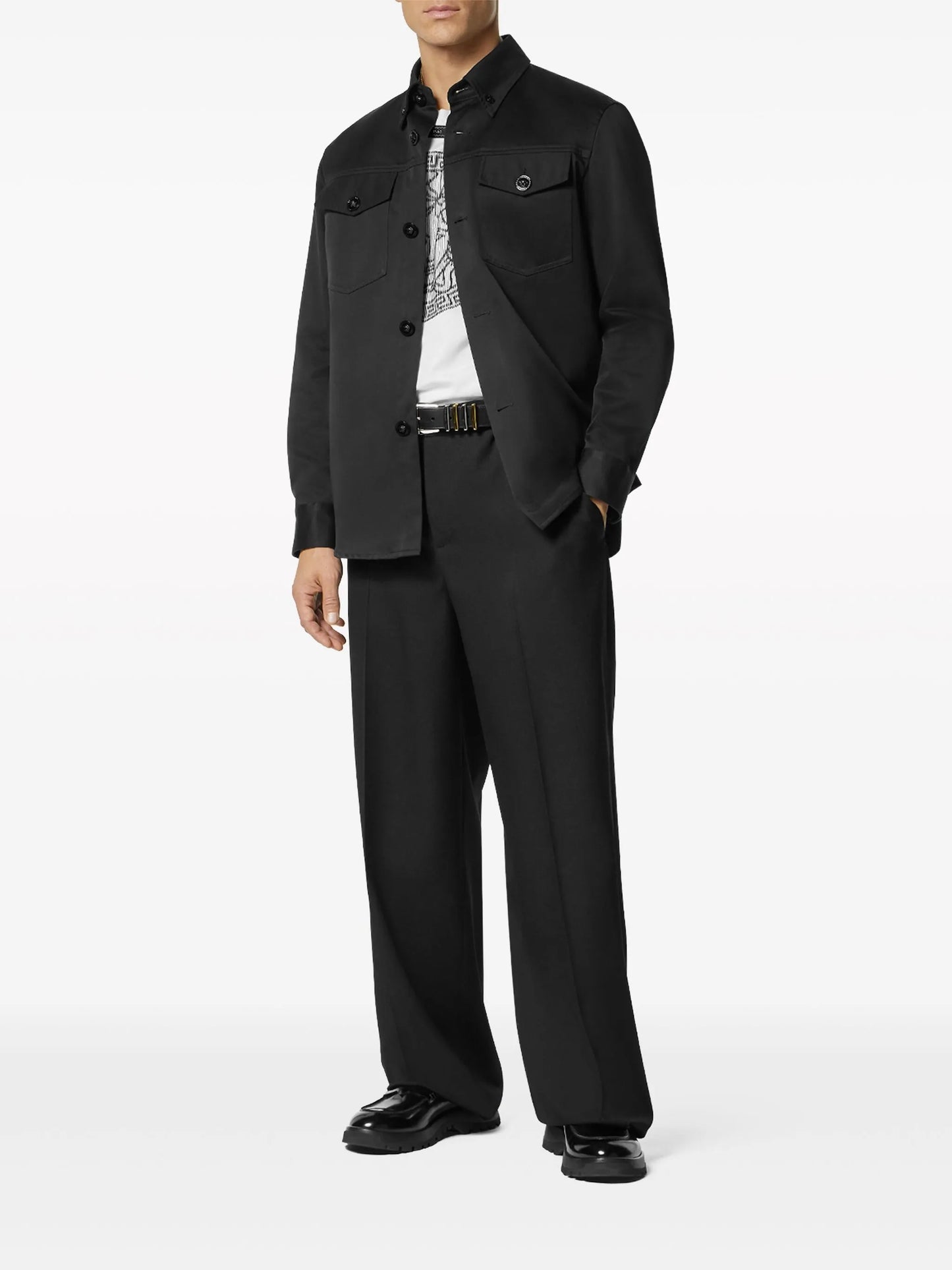 Medusa-button cotton shirt jacket