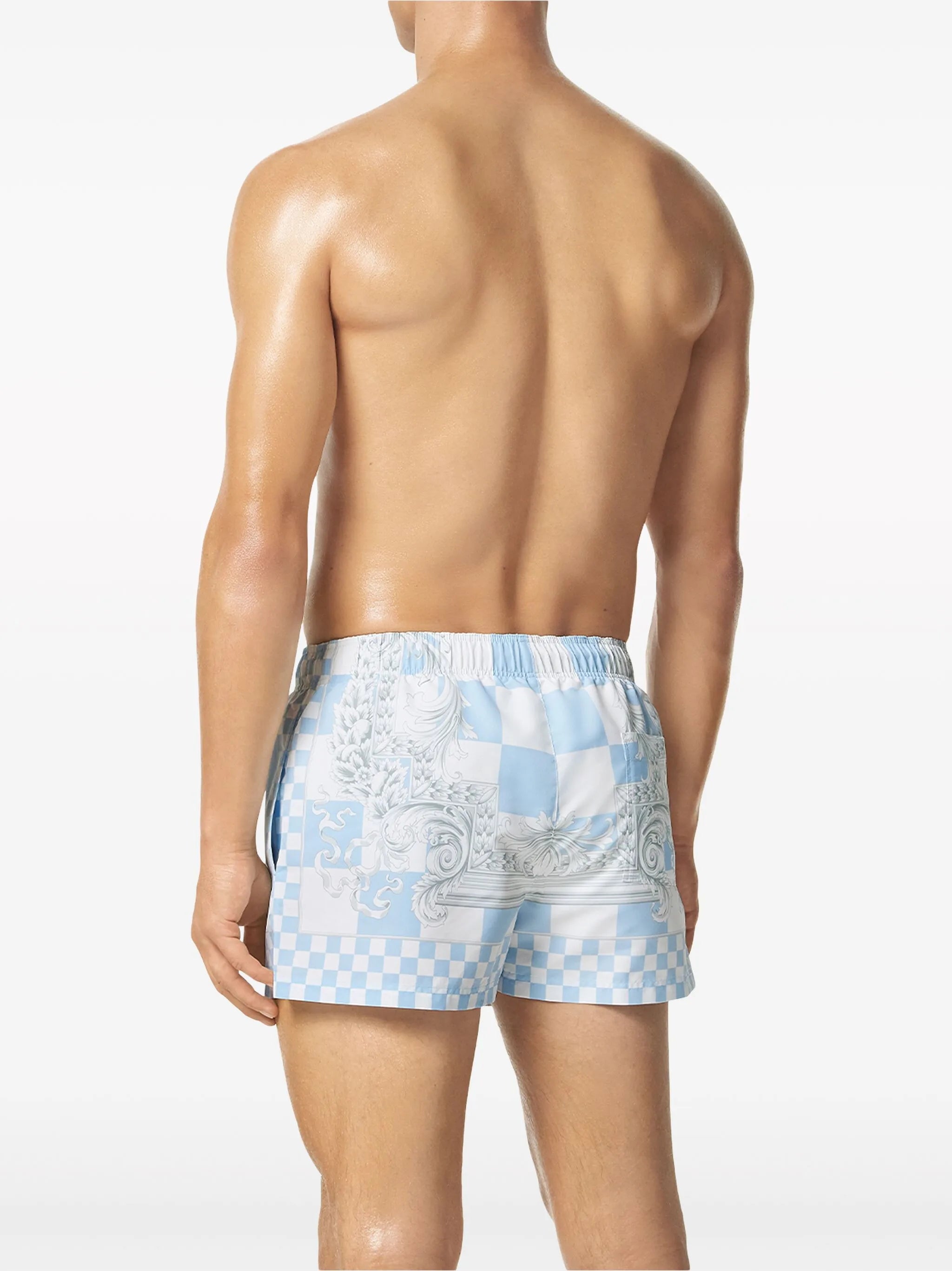 baroque-print checked swim shorts
