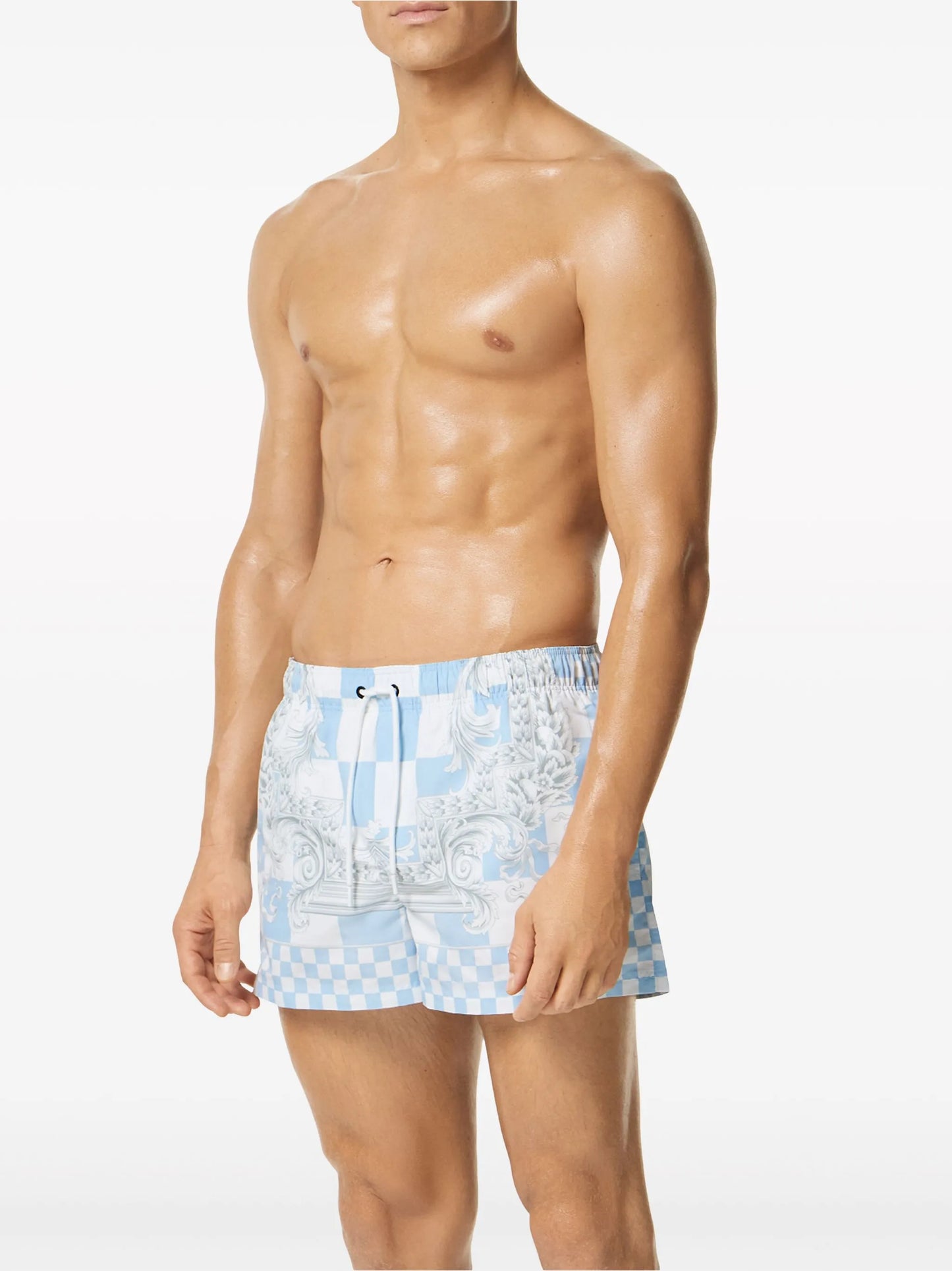 baroque-print checked swim shorts