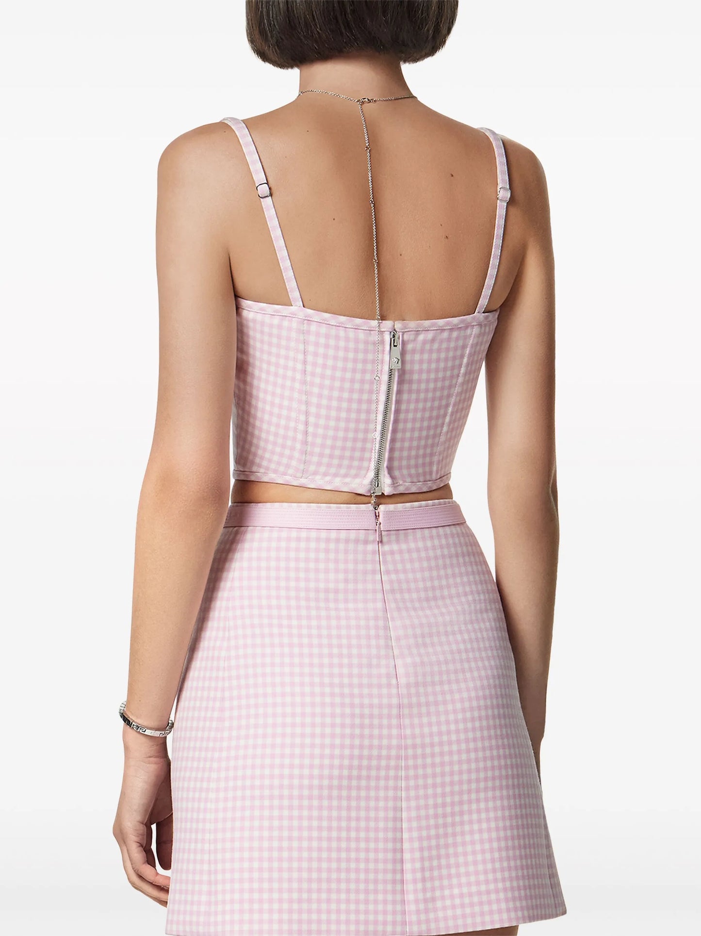 gingham-print corset top
