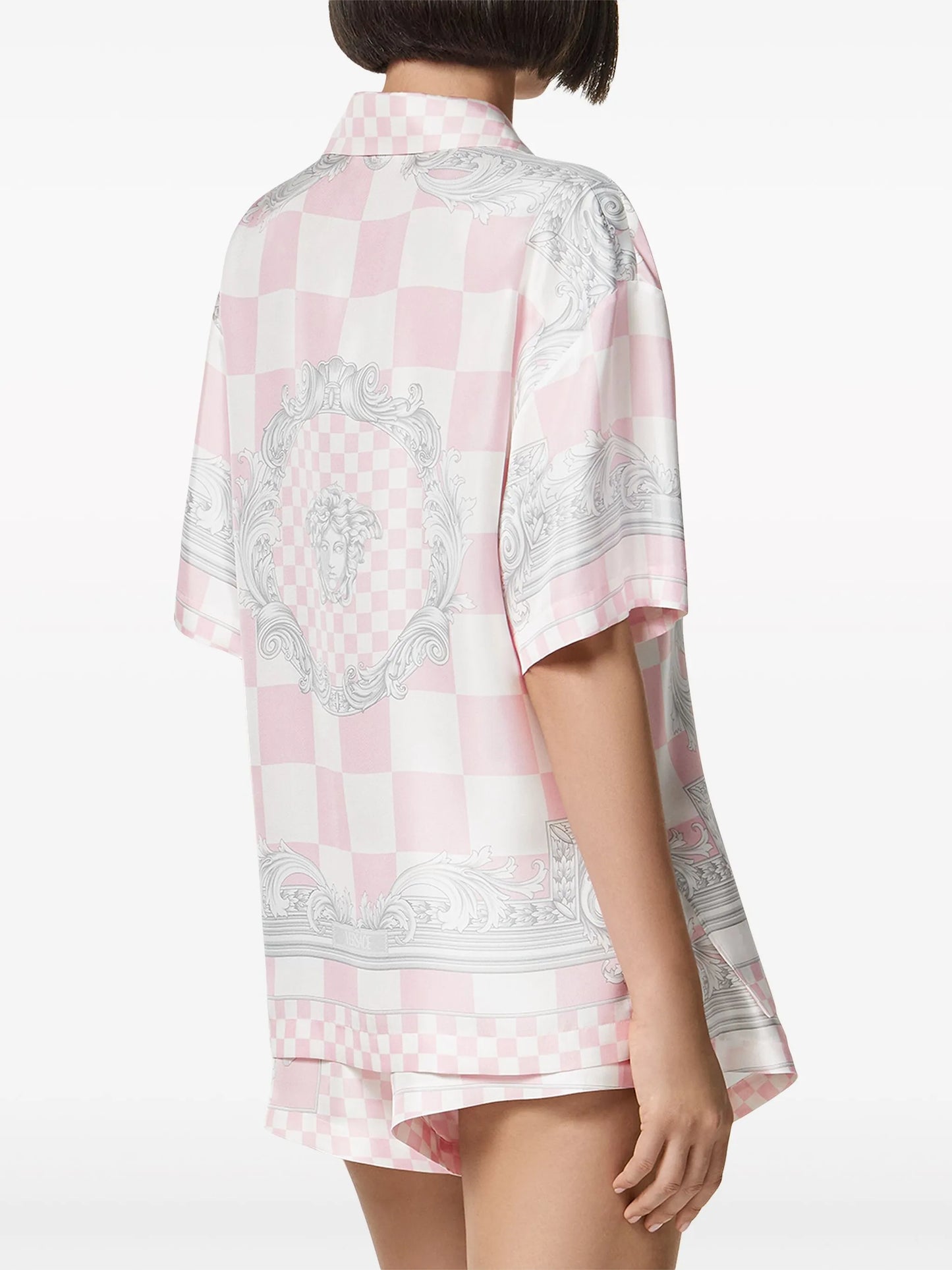 Barocco-print checked silk shirt