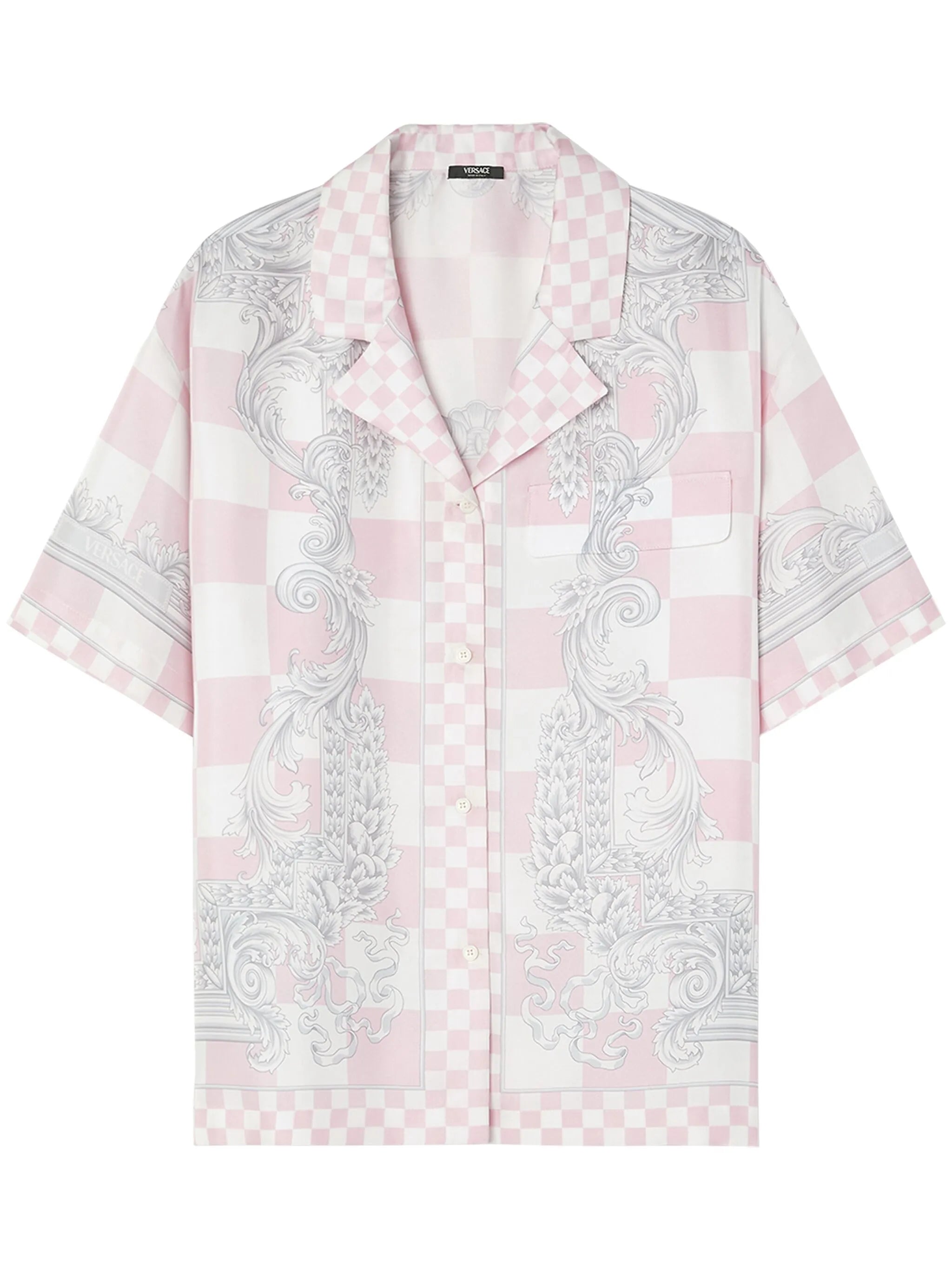 Barocco-print checked silk shirt