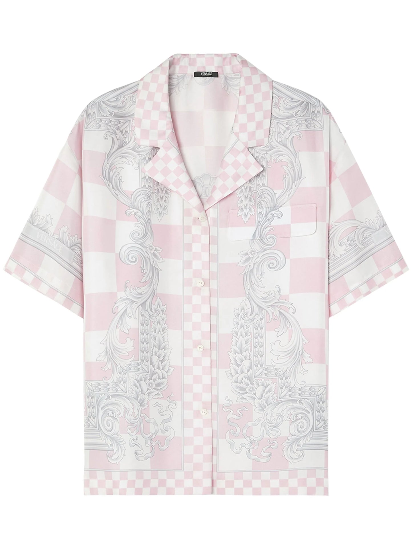 Barocco-print checked silk shirt