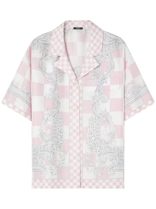 Barocco-print checked silk shirt