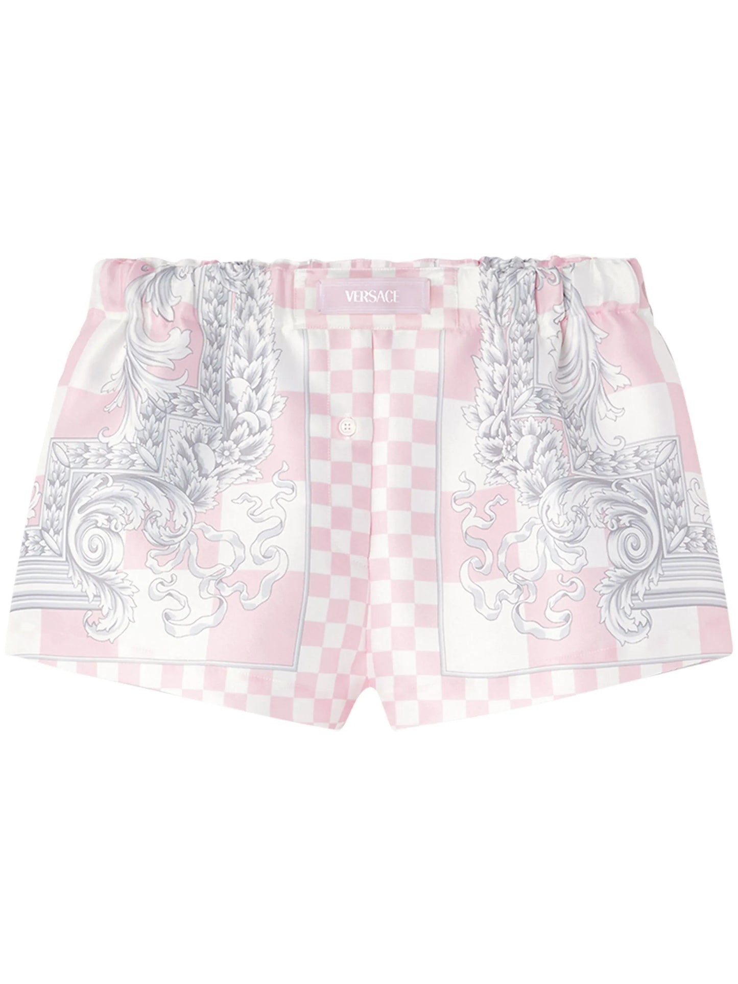 Barocco-print checked silk shorts