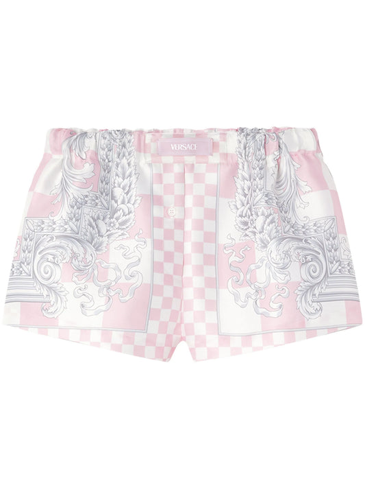 Barocco-print checked silk shorts
