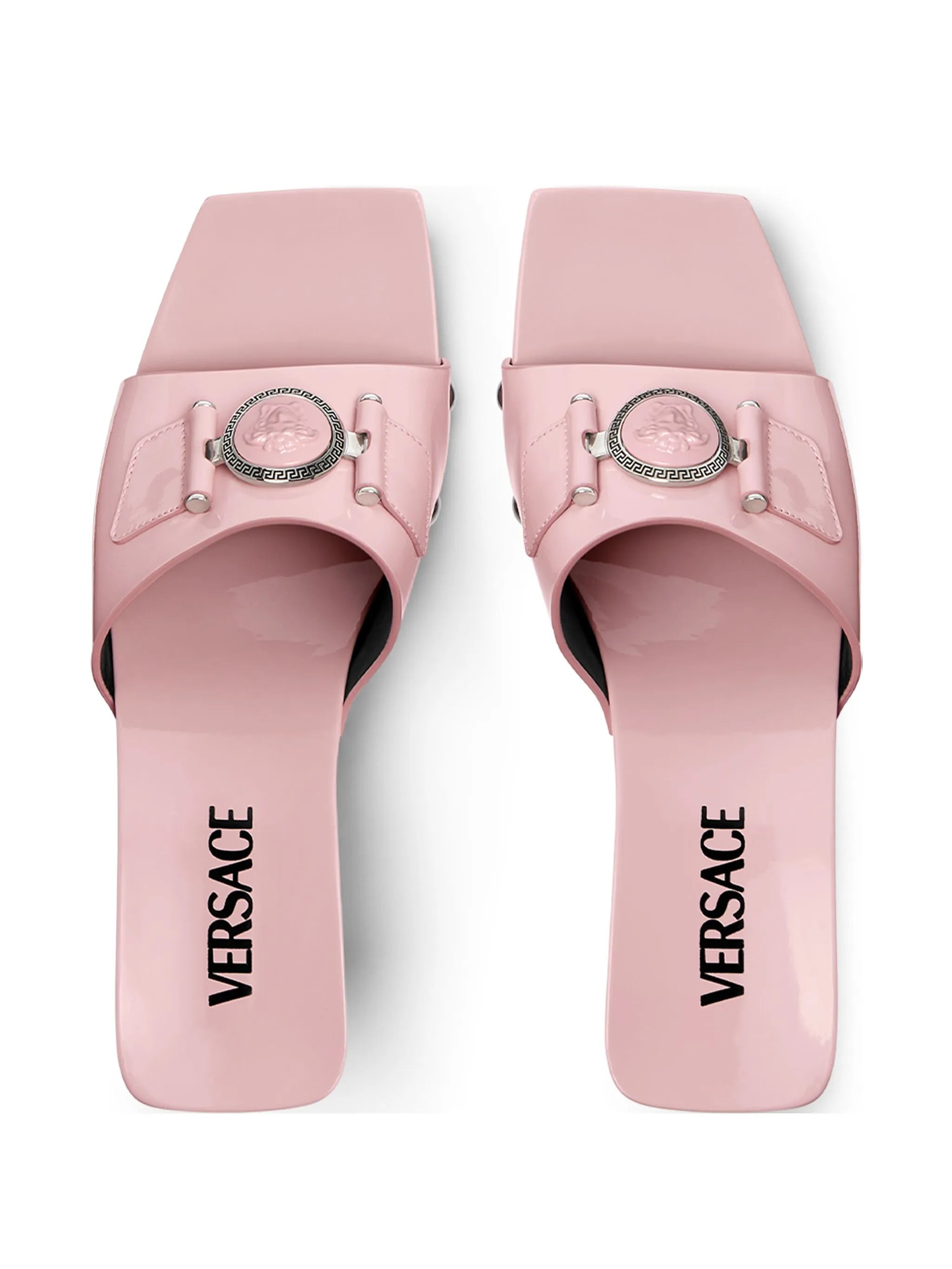60mm Medusa-buckle patent-leather clogs