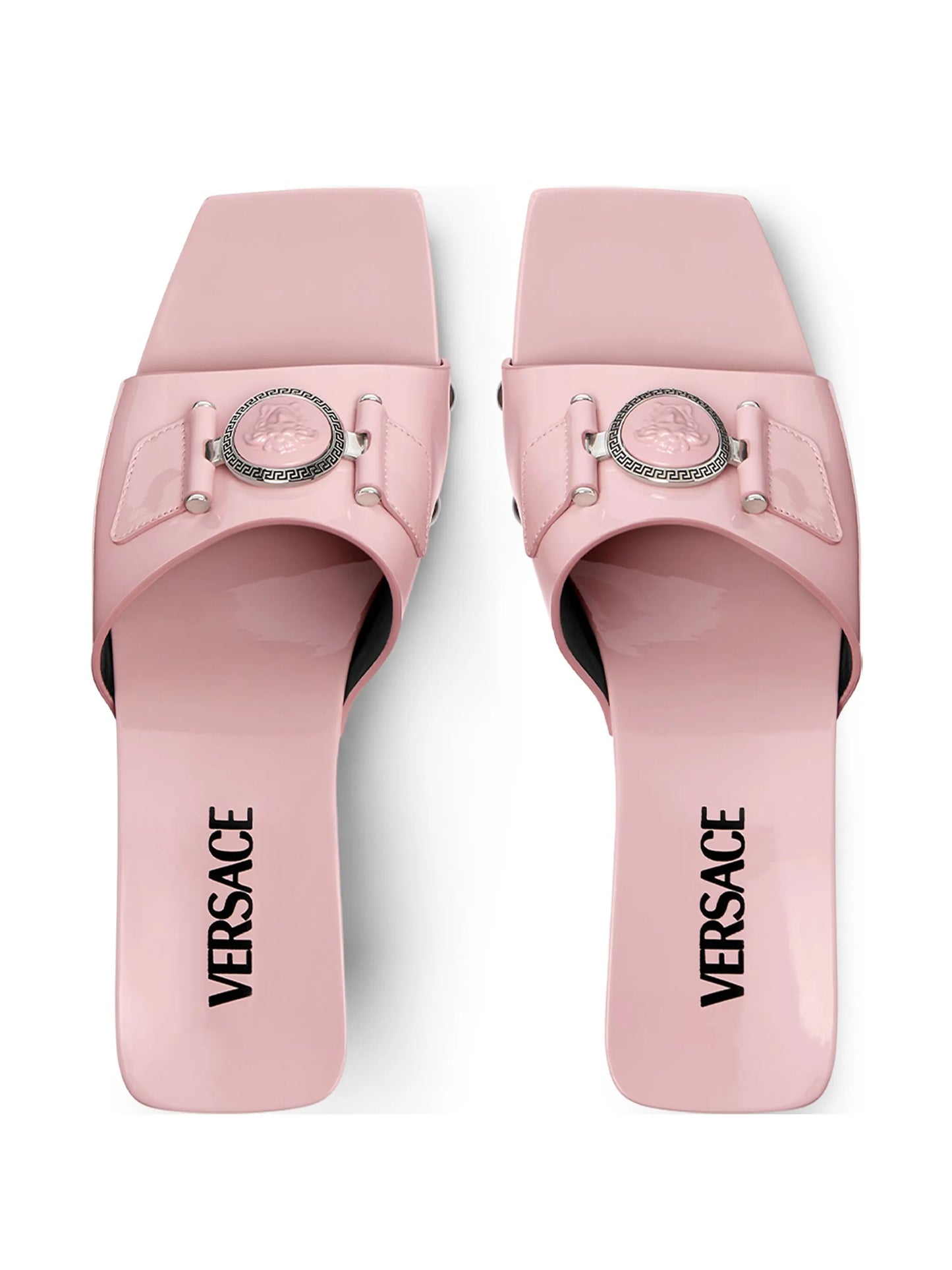 60mm Medusa-buckle patent-leather clogs