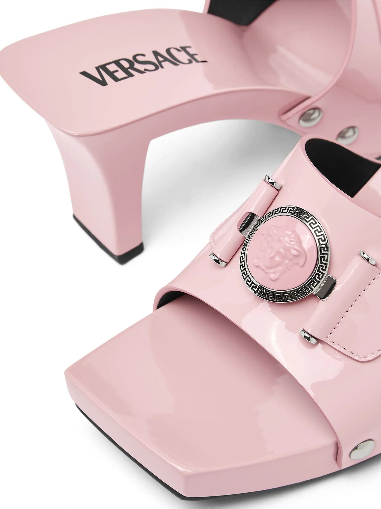 60mm Medusa-buckle patent-leather clogs