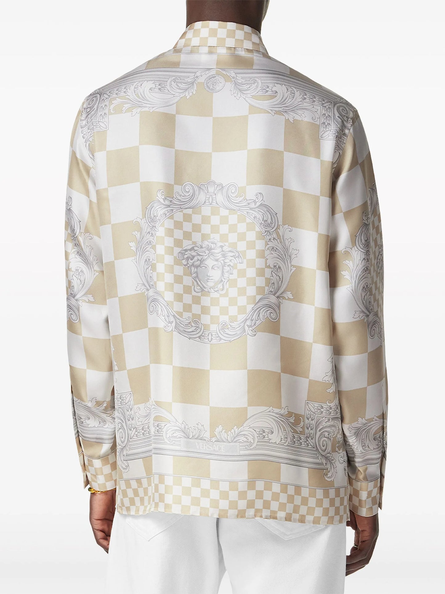Medusa-print checked silk shirt
