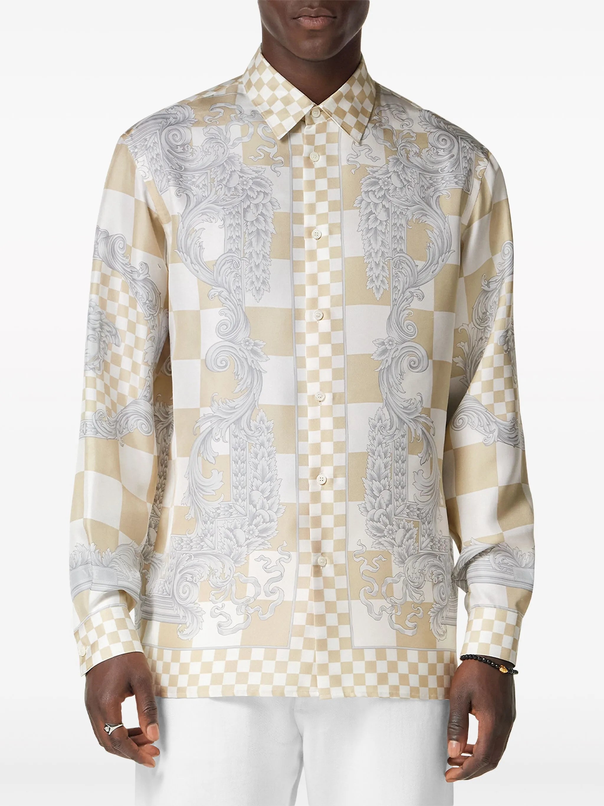 Medusa-print checked silk shirt