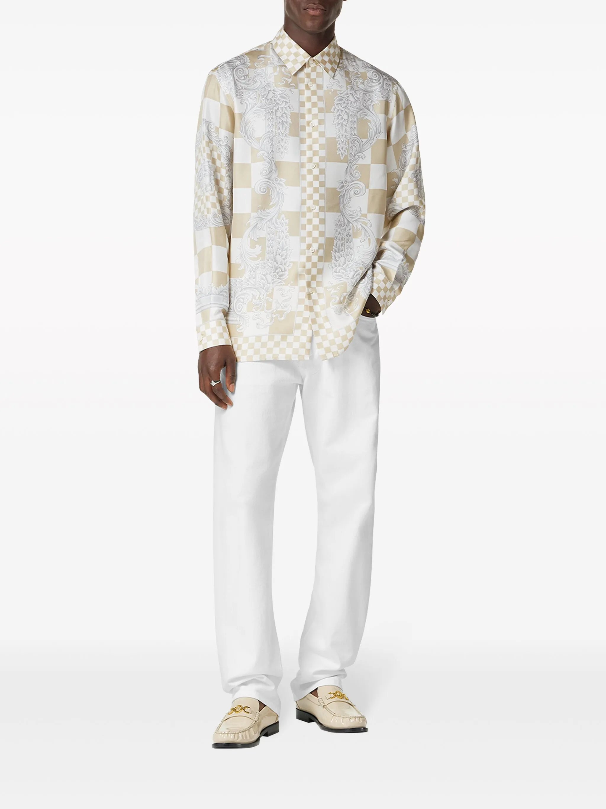 Medusa-print checked silk shirt