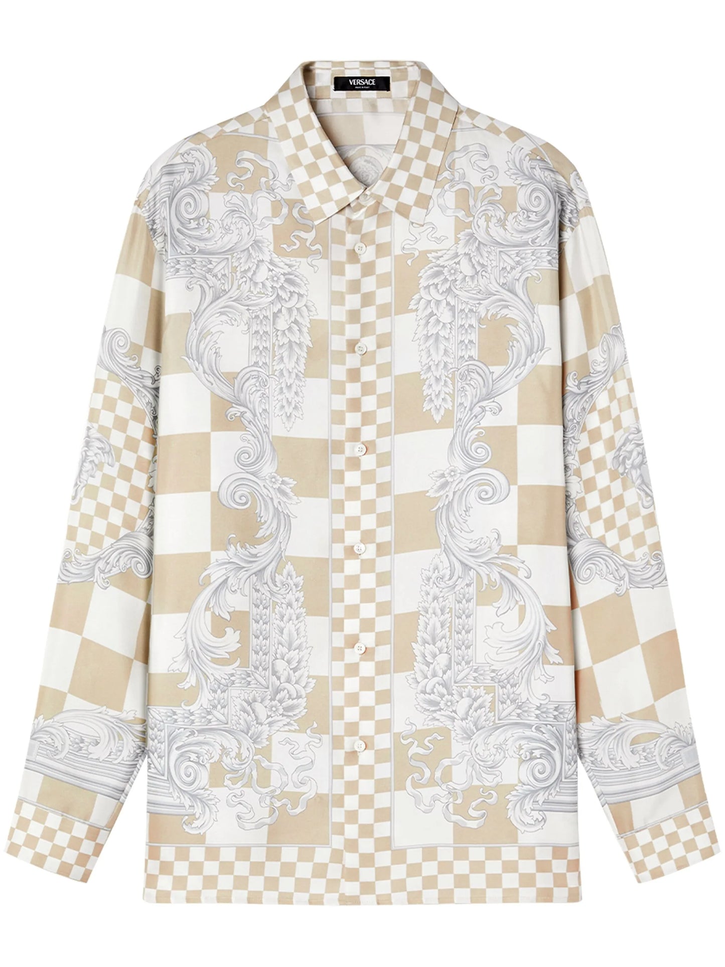 Medusa-print checked silk shirt
