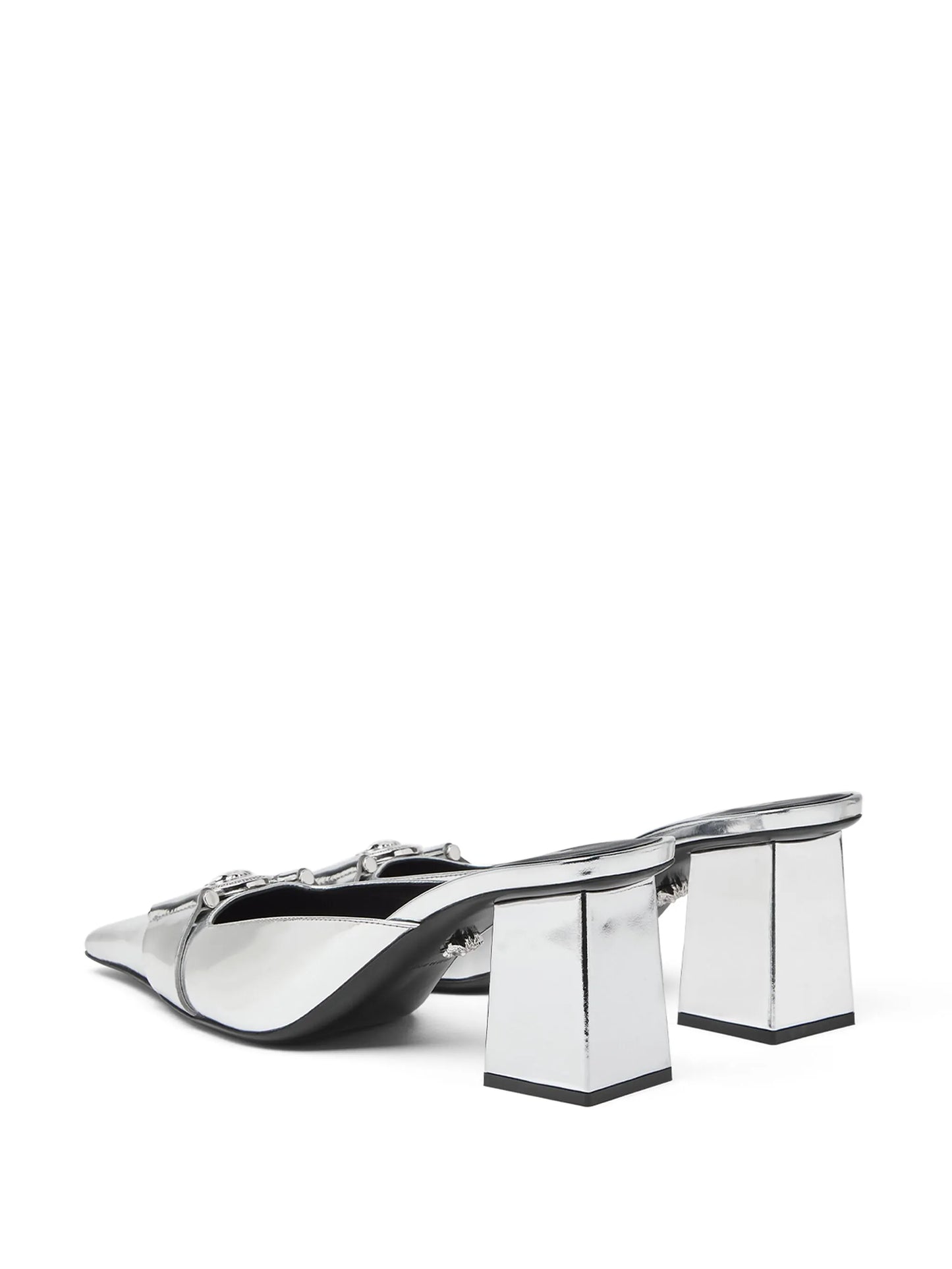 Medusa Buckle metallic leather mules