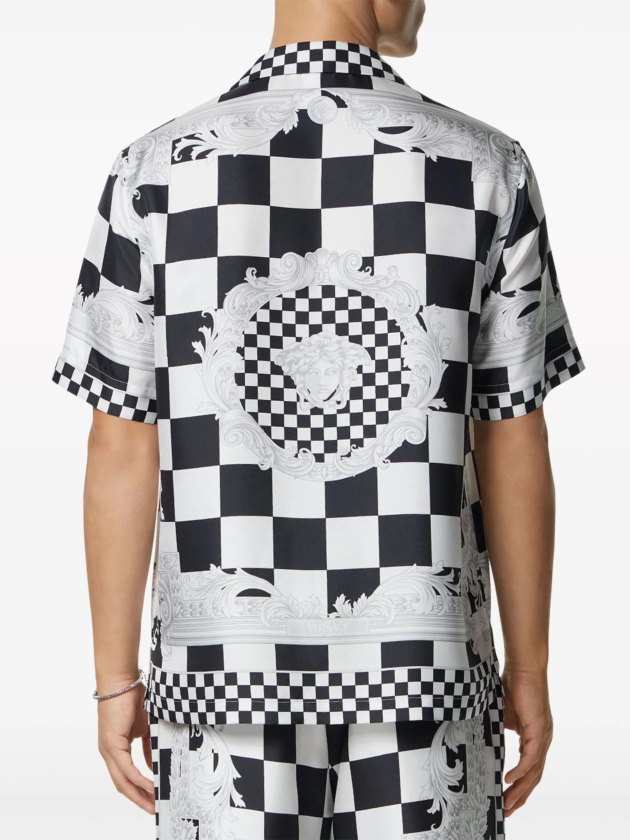 Medusa-print checked silk shirt