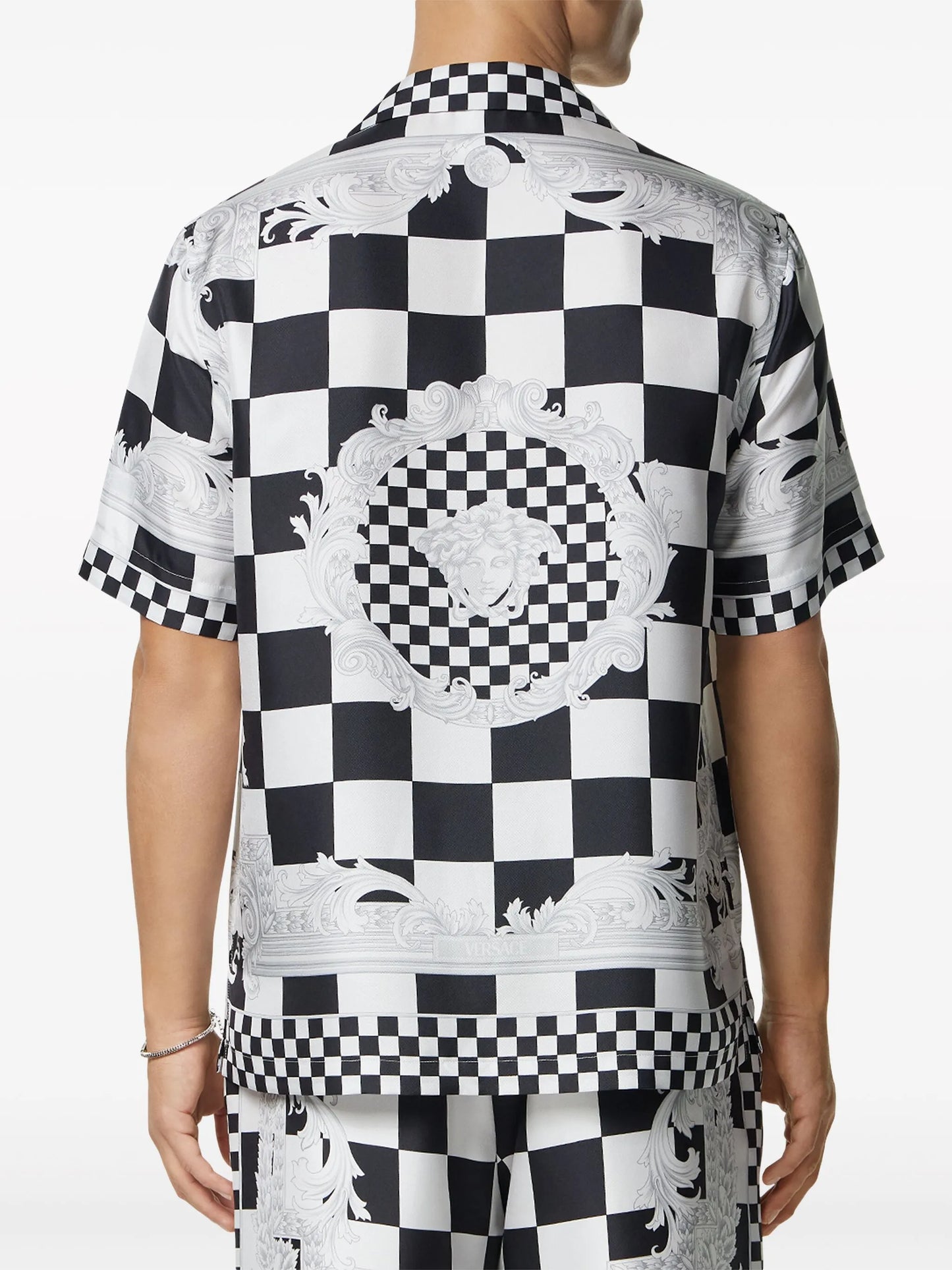 Medusa-print checked silk shirt