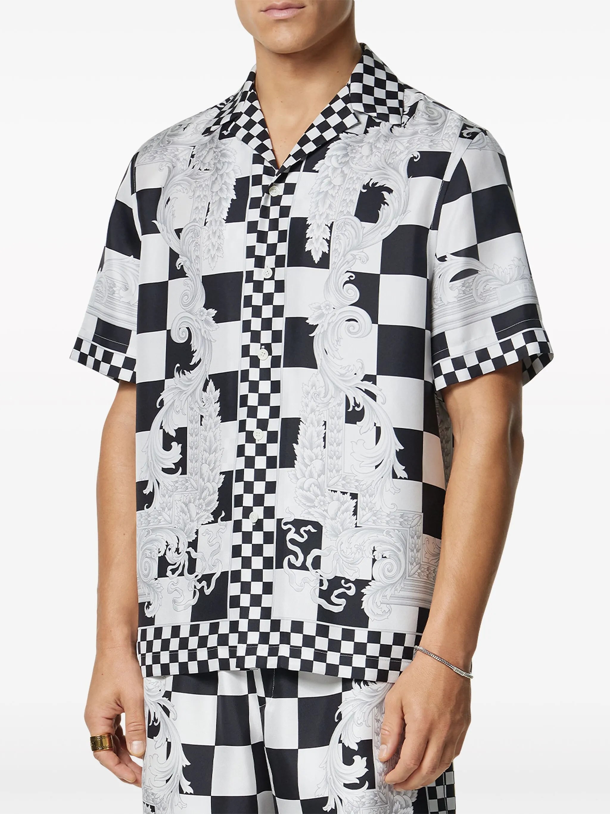 Medusa-print checked silk shirt
