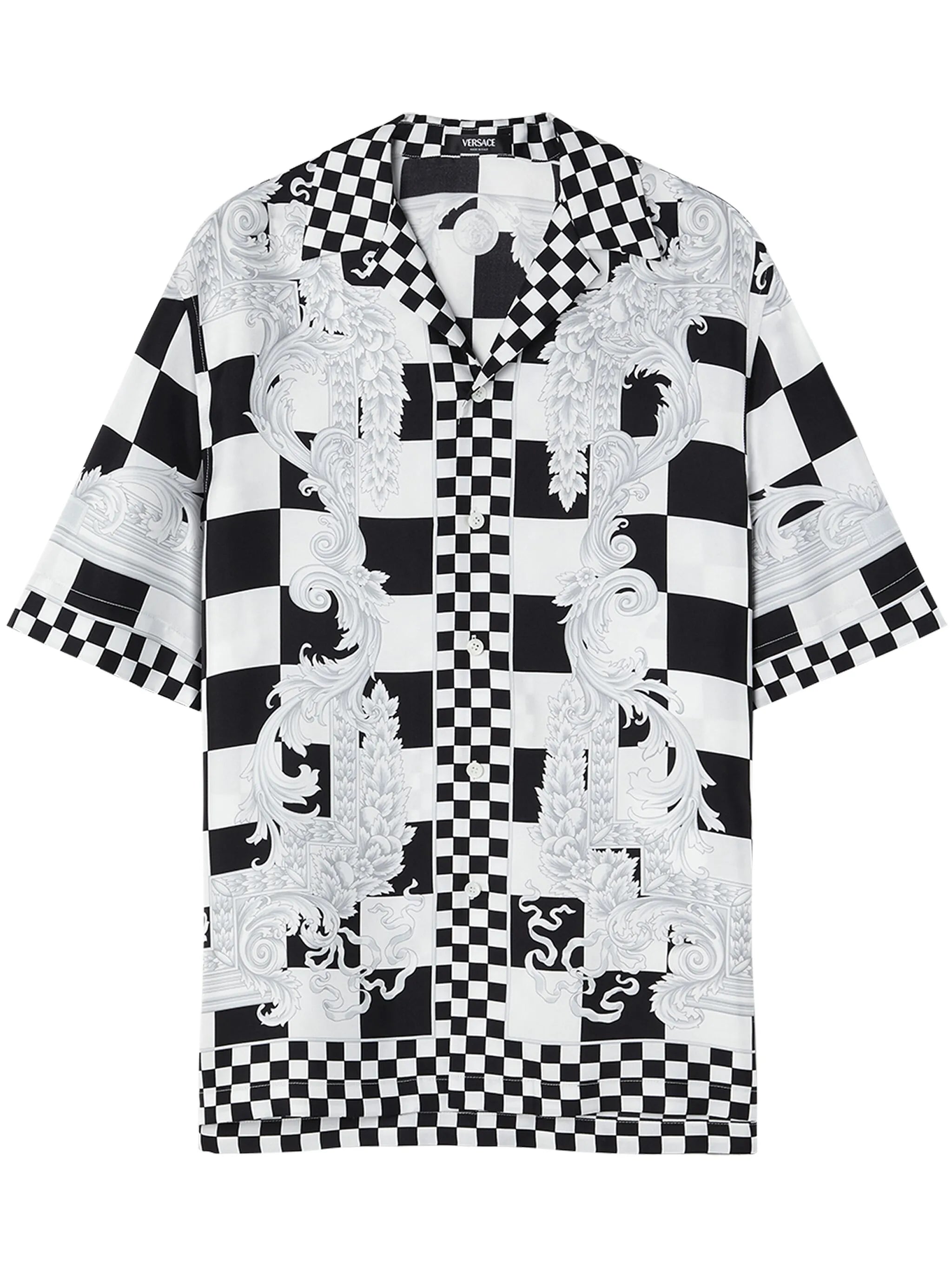 Medusa-print checked silk shirt