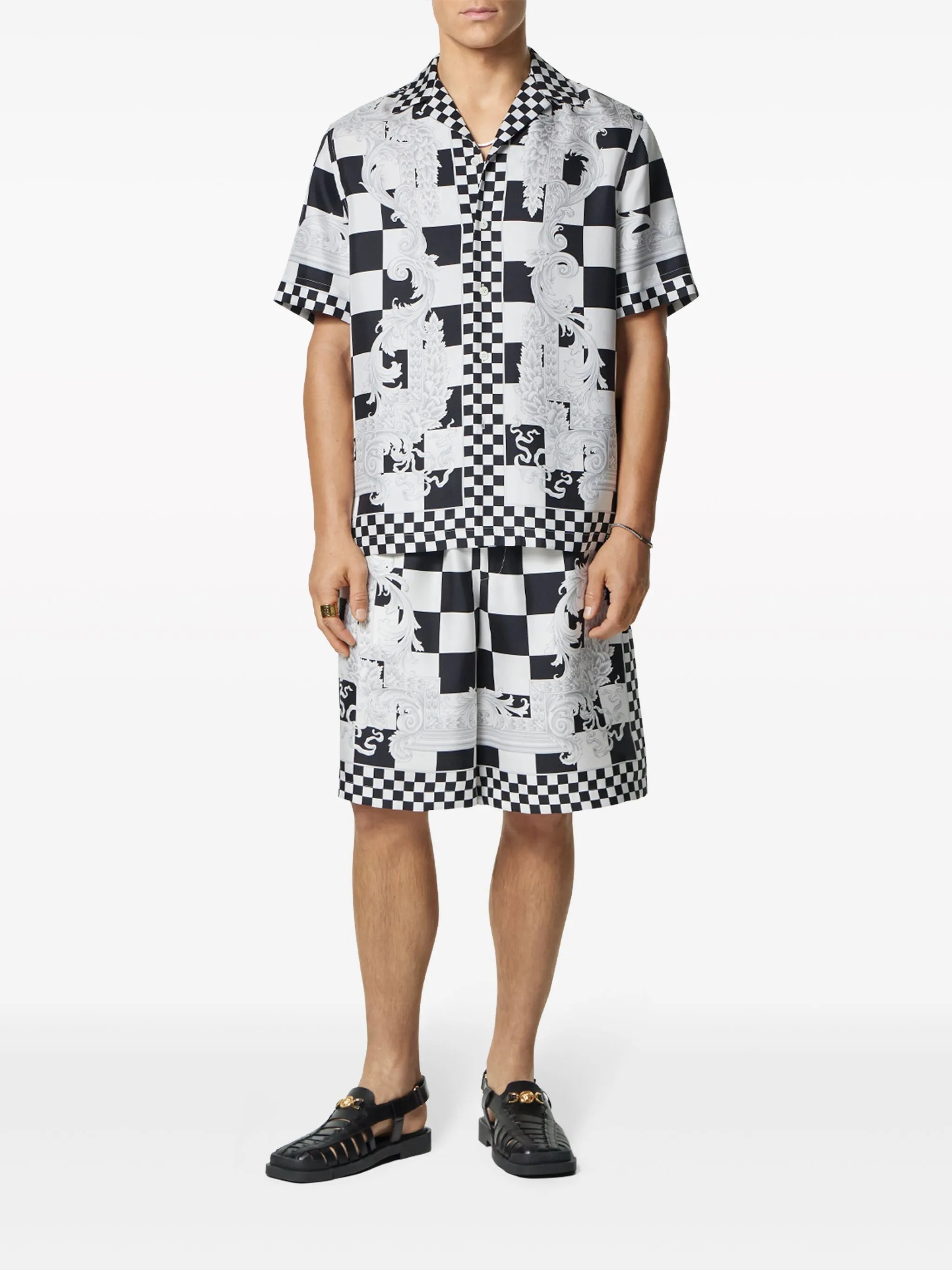 Medusa-print checked silk shirt