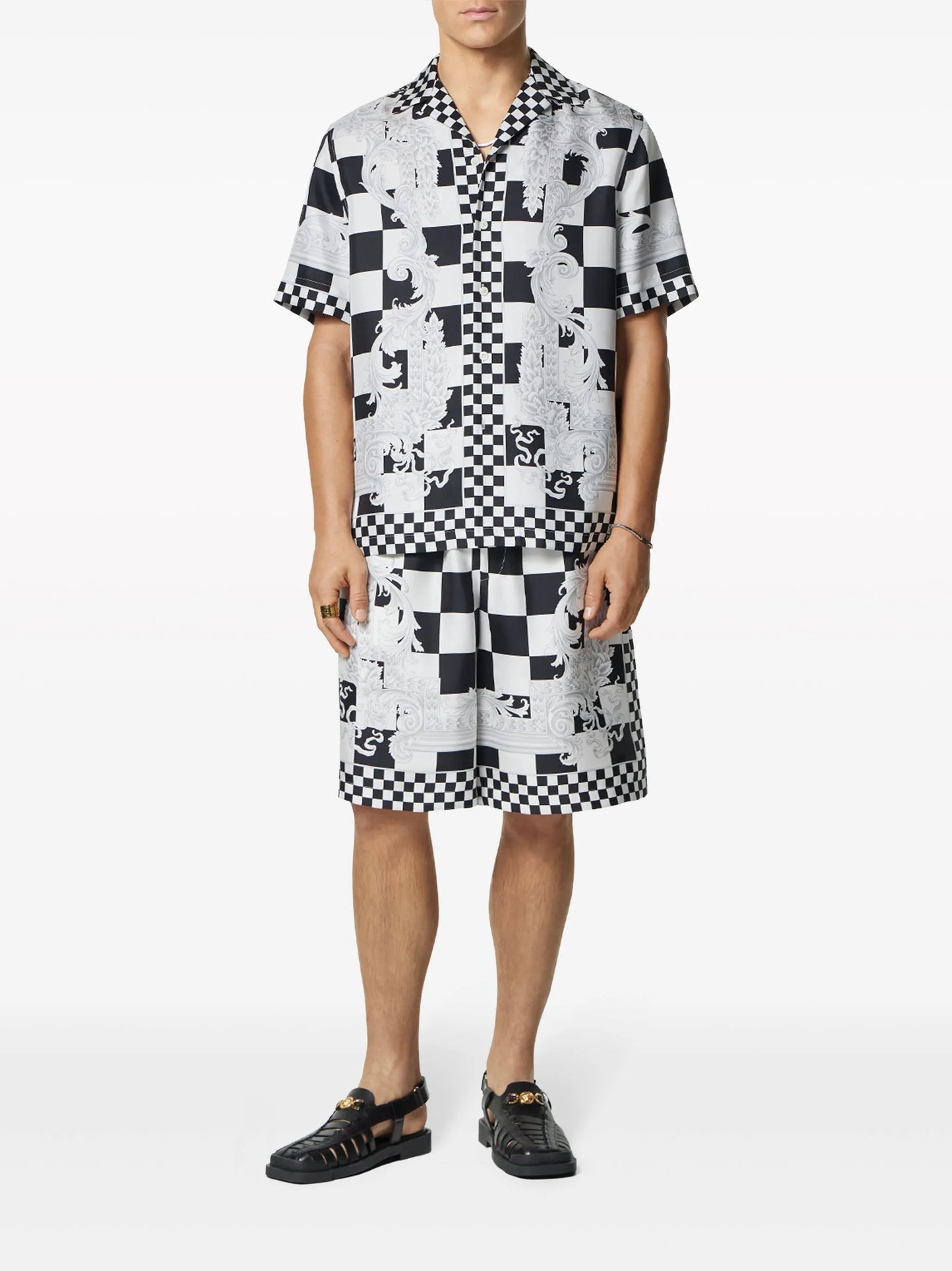Medusa-print checked silk shirt