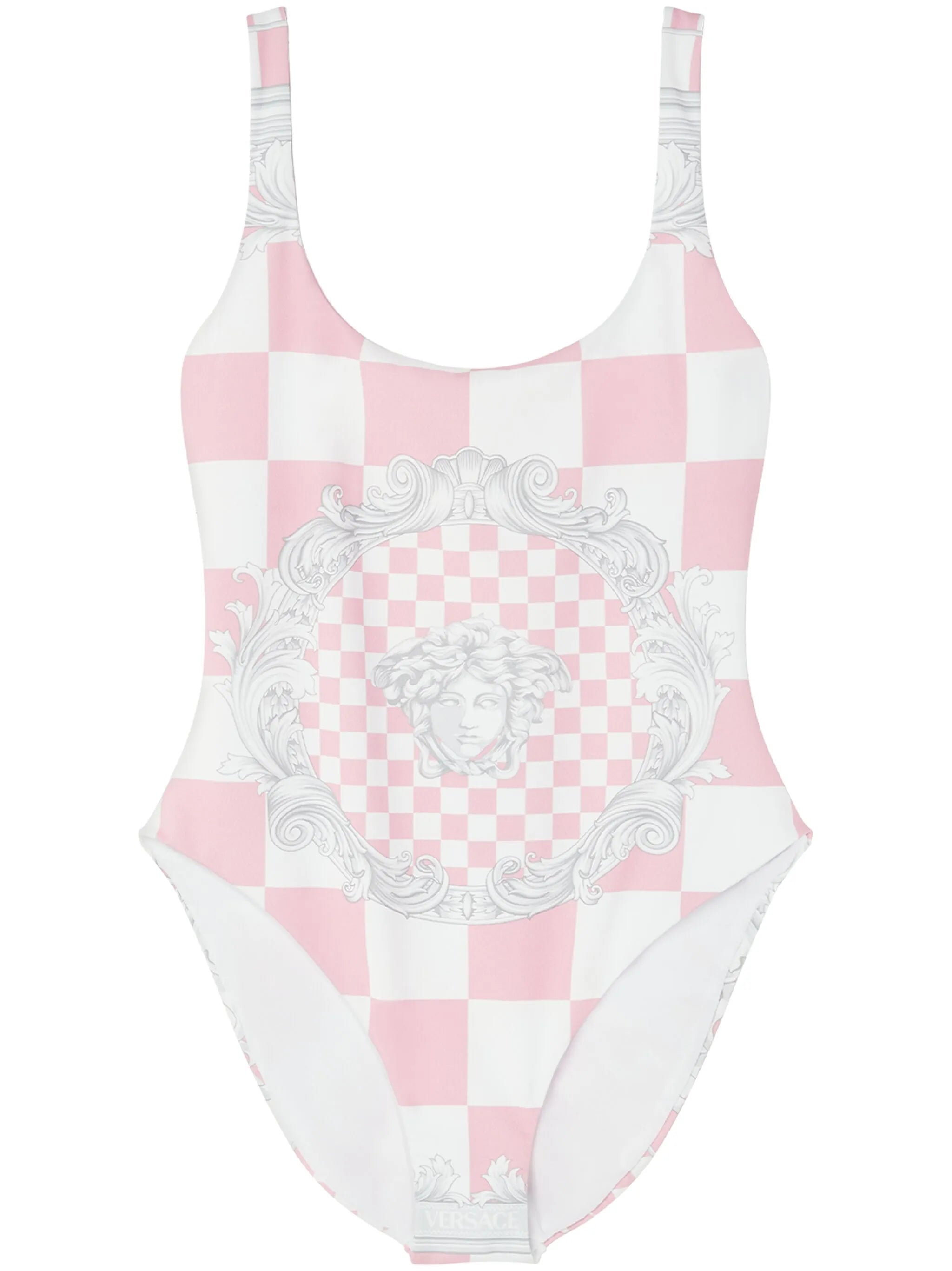 Medusa-print checked swimsuit
