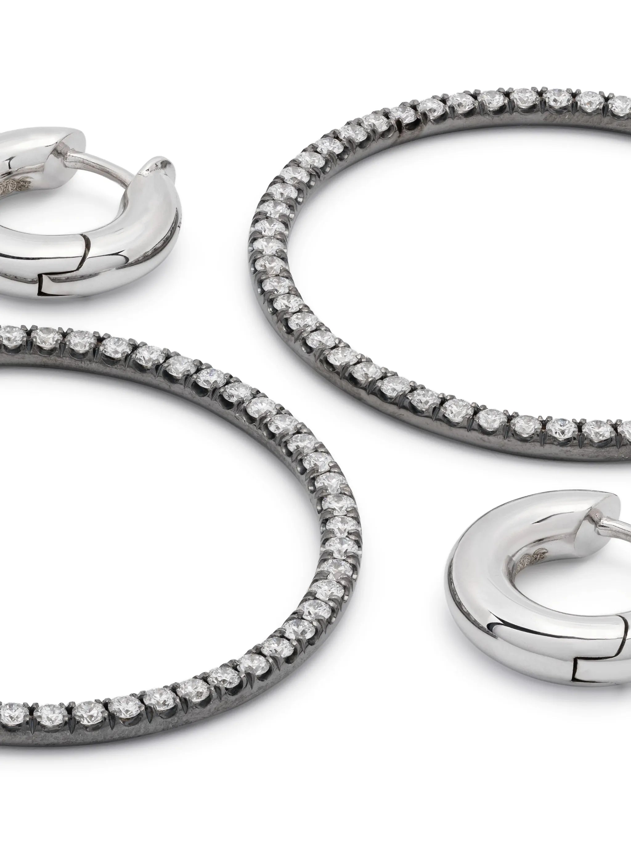 18kt white gold and sterling silver diamond huggie earrings