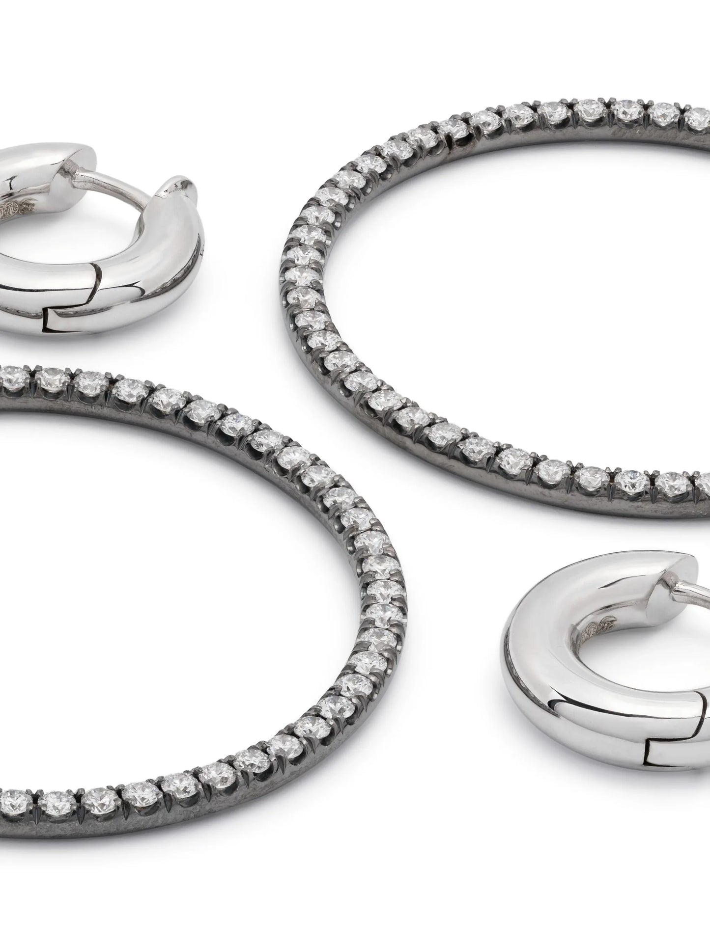 18kt white gold and sterling silver diamond huggie earrings