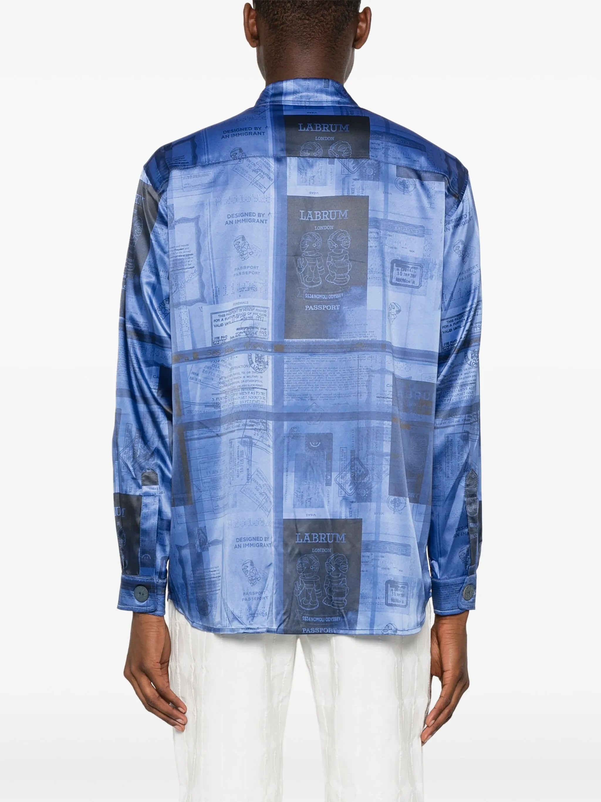 passport-print satin shirt