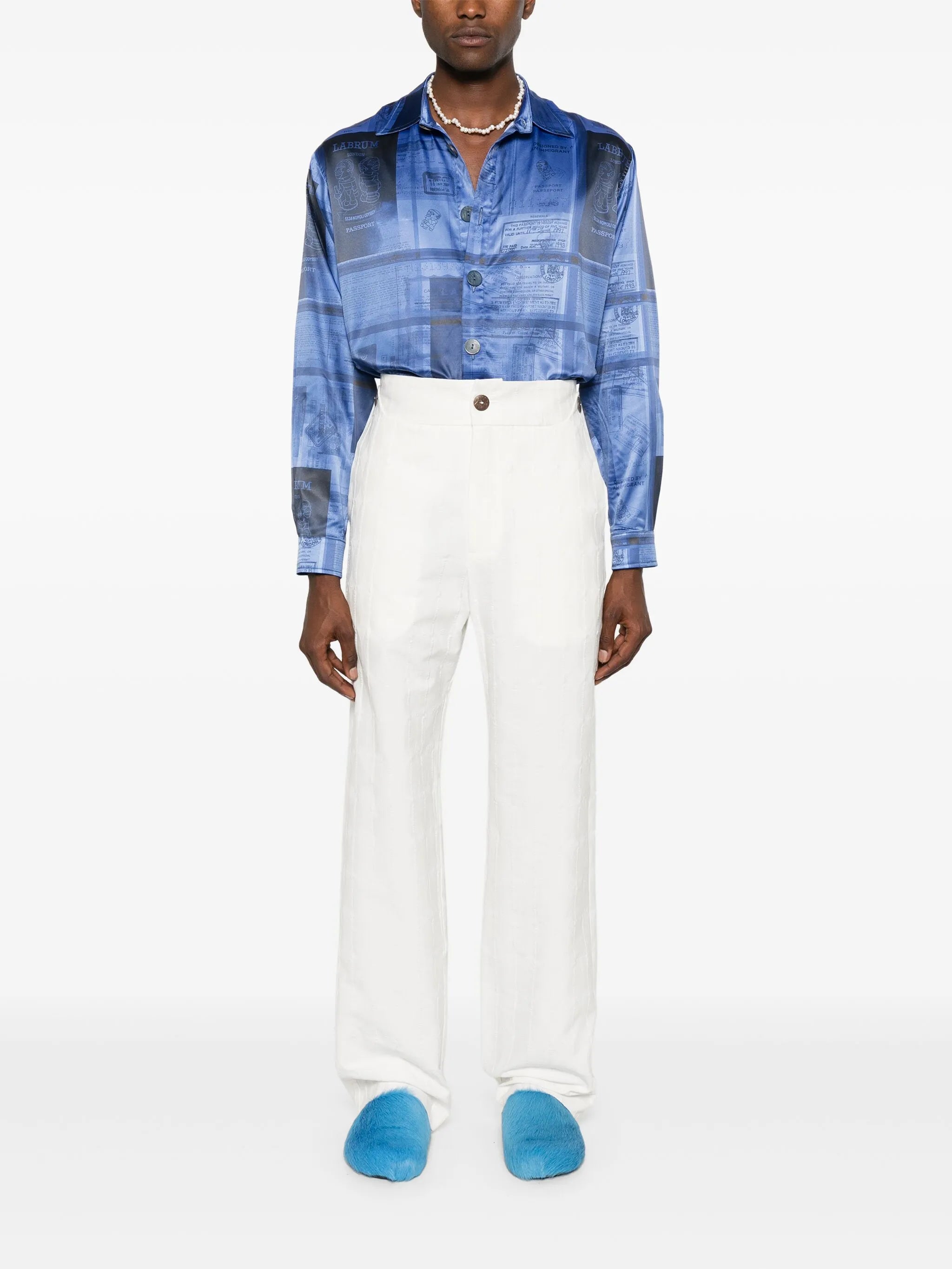 passport-print satin shirt