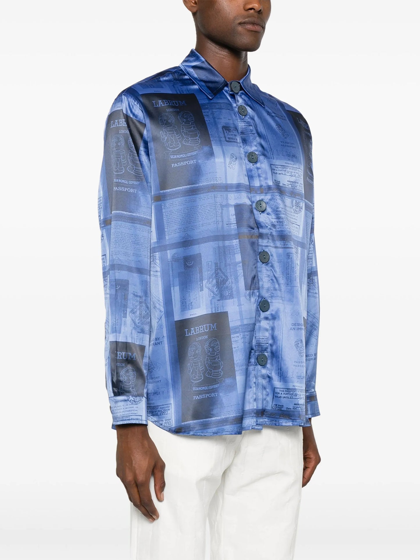 passport-print satin shirt