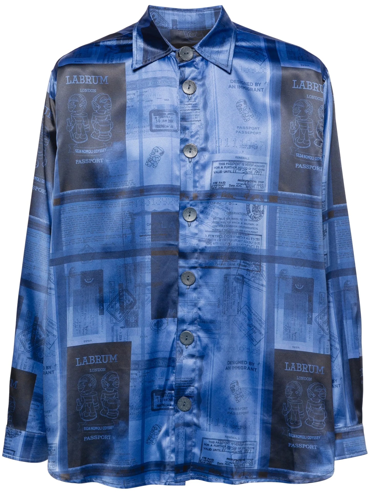 passport-print satin shirt